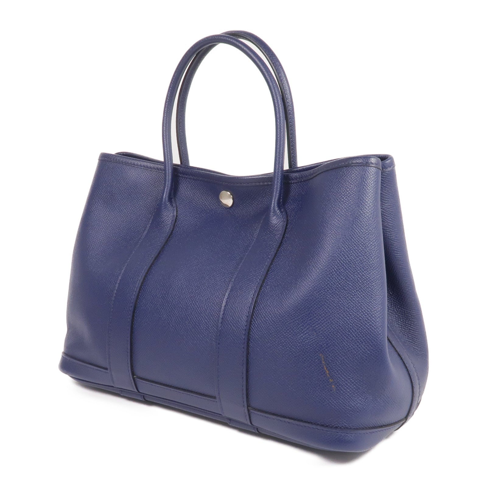 HERMES Epsom皮革Garden Party TPM銀扣手挽袋Bleu Saphir