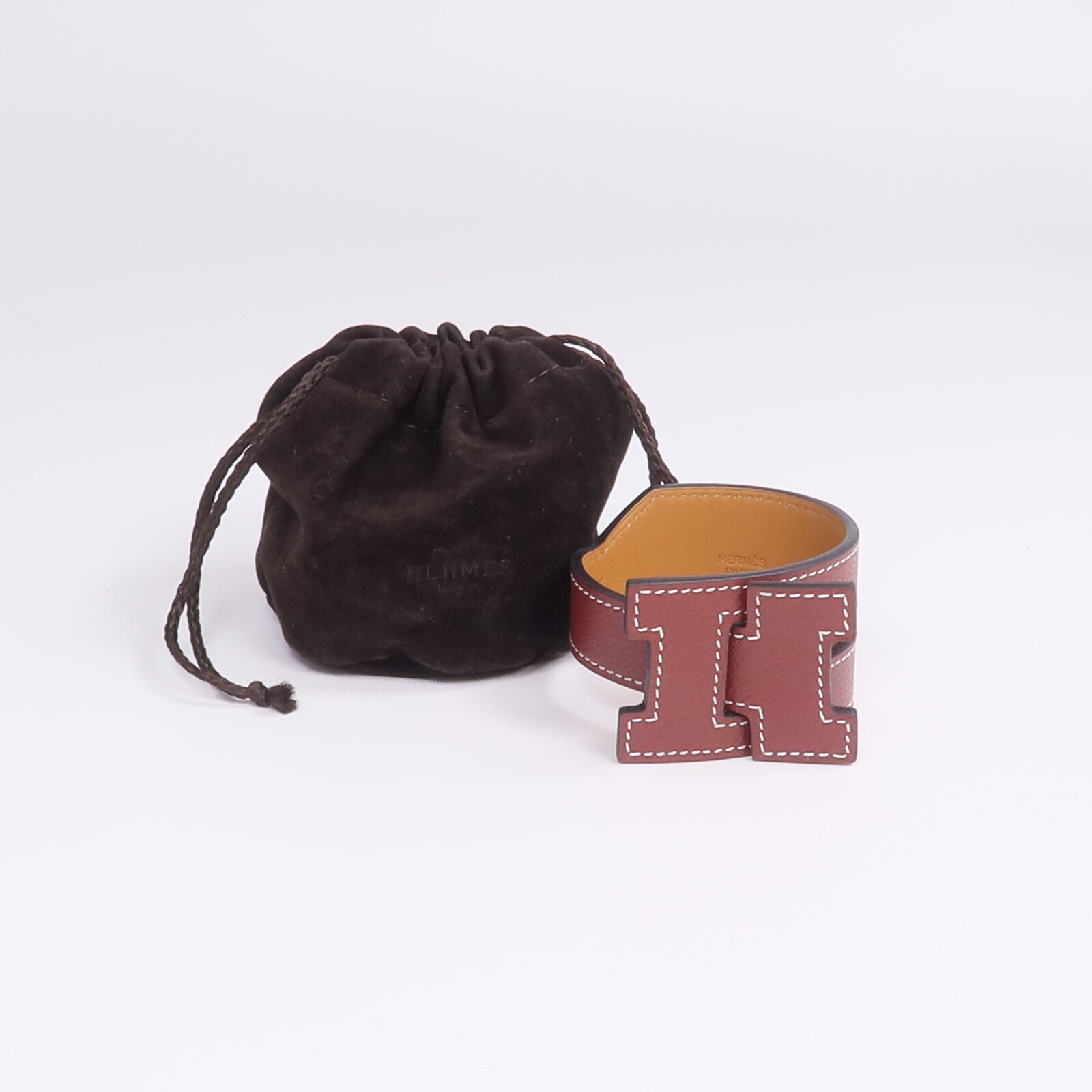 HERMES Evercolor皮革Jet Lag Tour Wrap Bracelet手鐲Rouge H