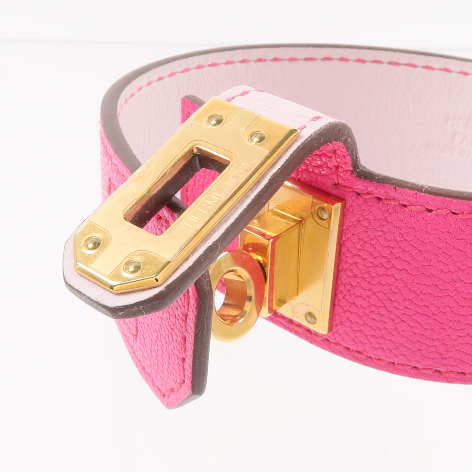 HERMES 【激減優惠】Chamkila/Swift皮革Bracelet Cuir Kelly Twist PM手帶Rose Pop/Mauve Pale