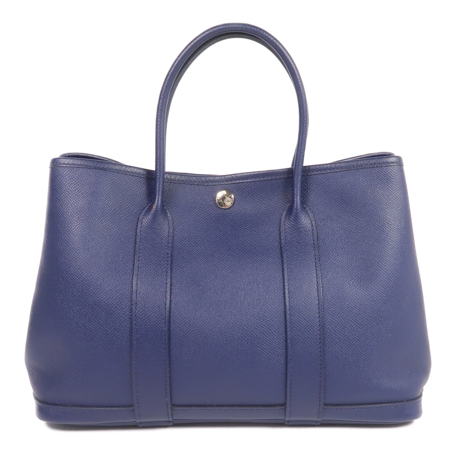 HERMES Epsom皮革Garden Party TPM銀扣手挽袋Bleu Saphir