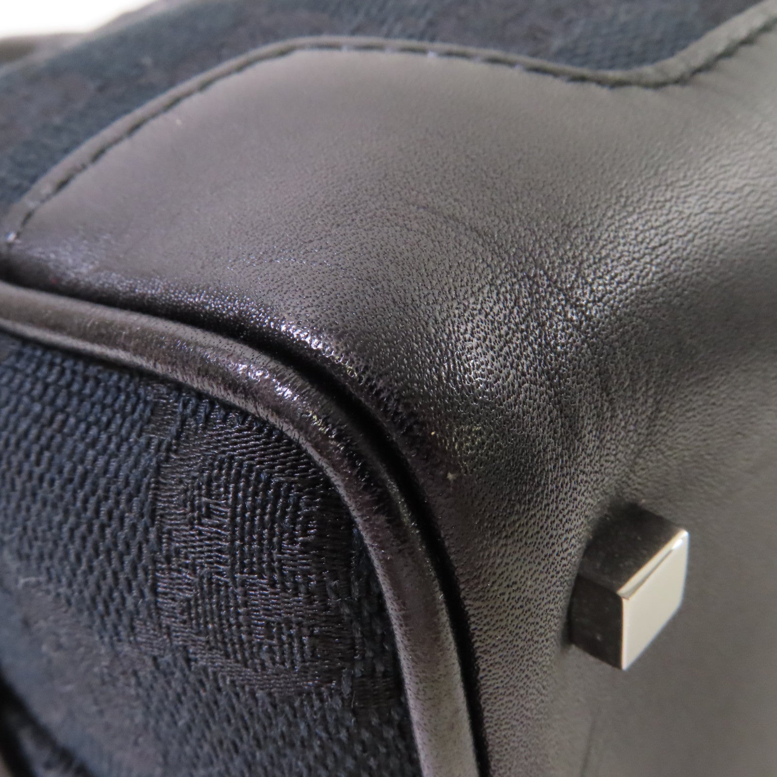 GUCCI GG帆布Bowler Handbag銀扣手挽袋黑色