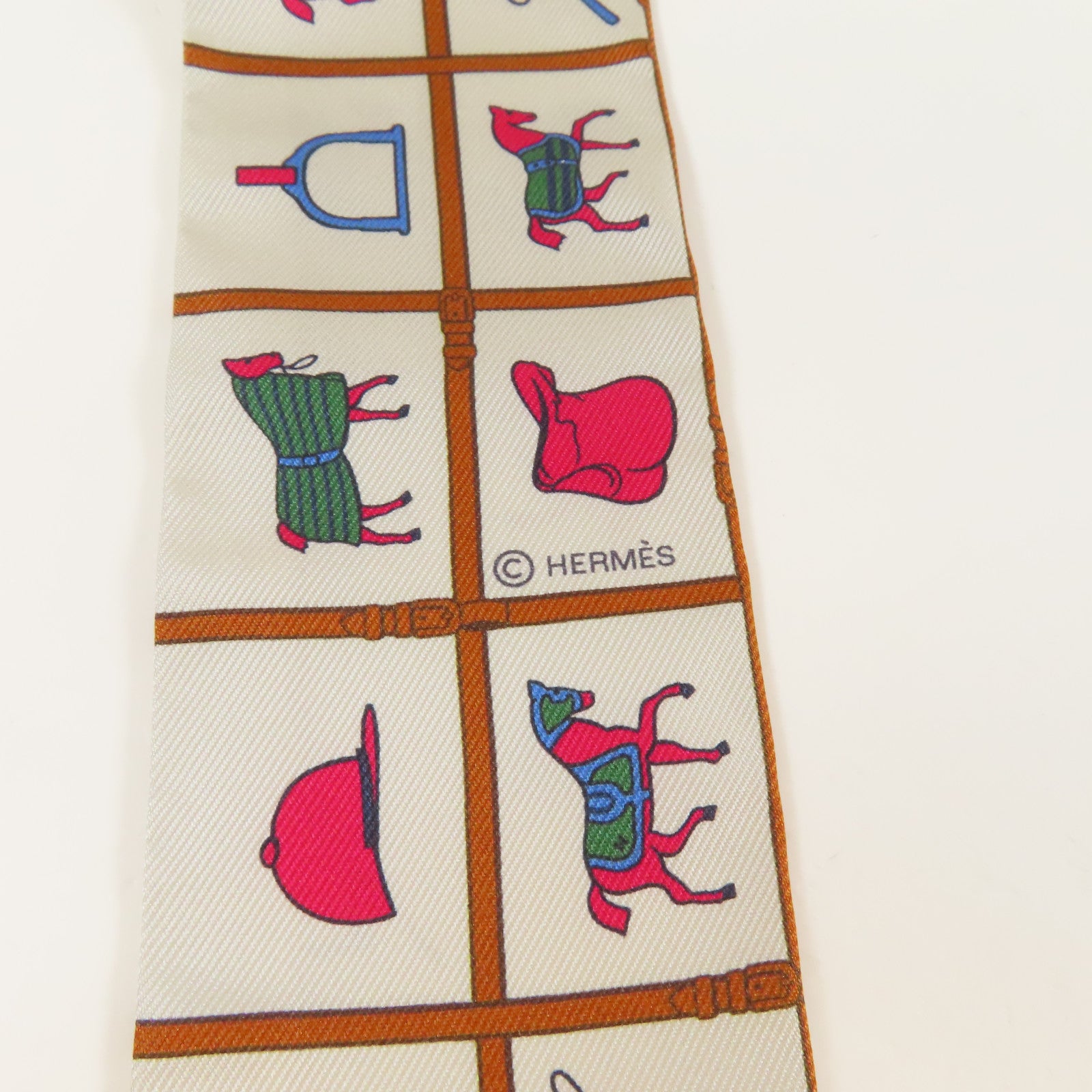 HERMES 【激減優惠】絲質Twilly絲巾米色/紅色/藍色/綠色
