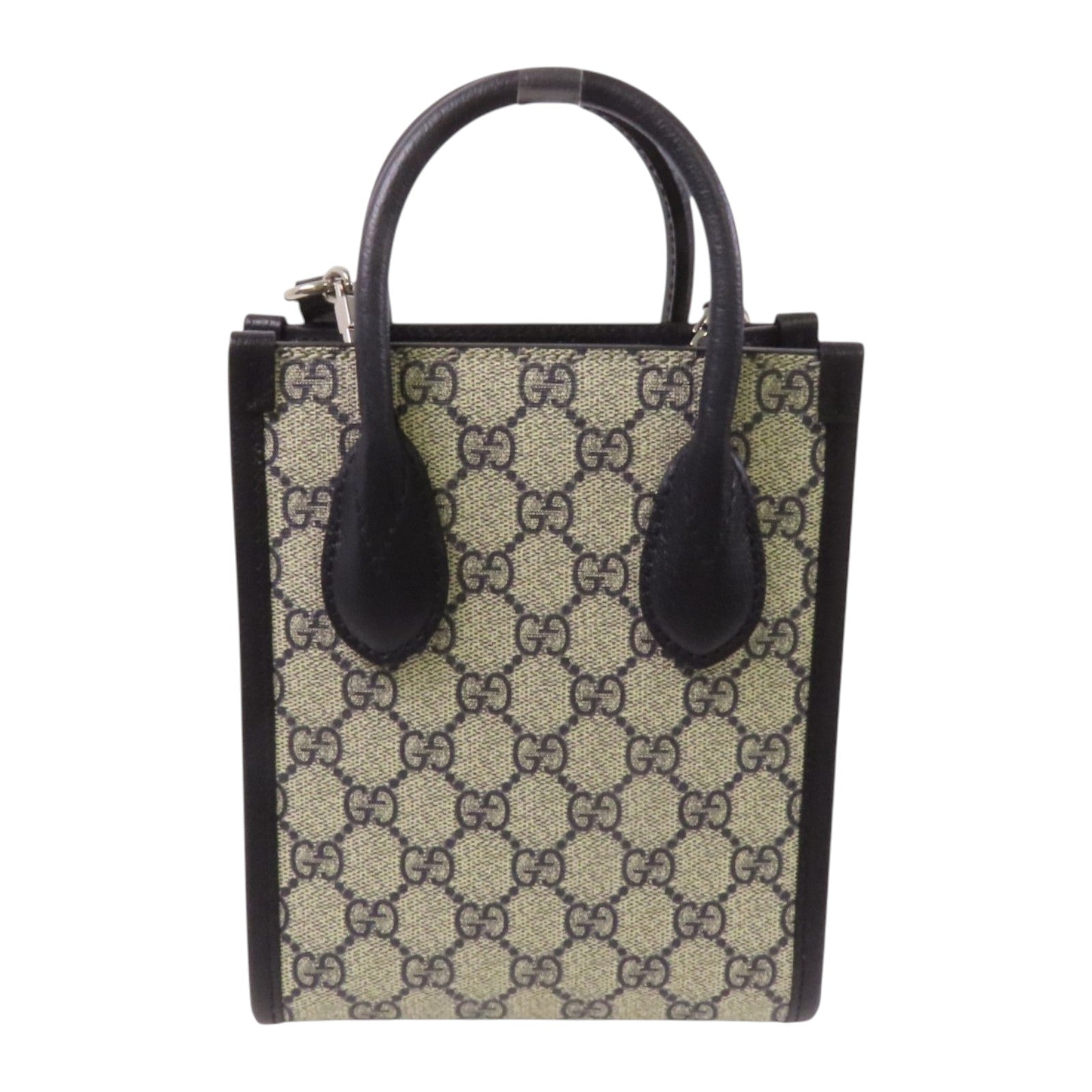 GUCCI 塗層帆布Interlocking G Mini Tote銀扣手挽肩背兩用袋