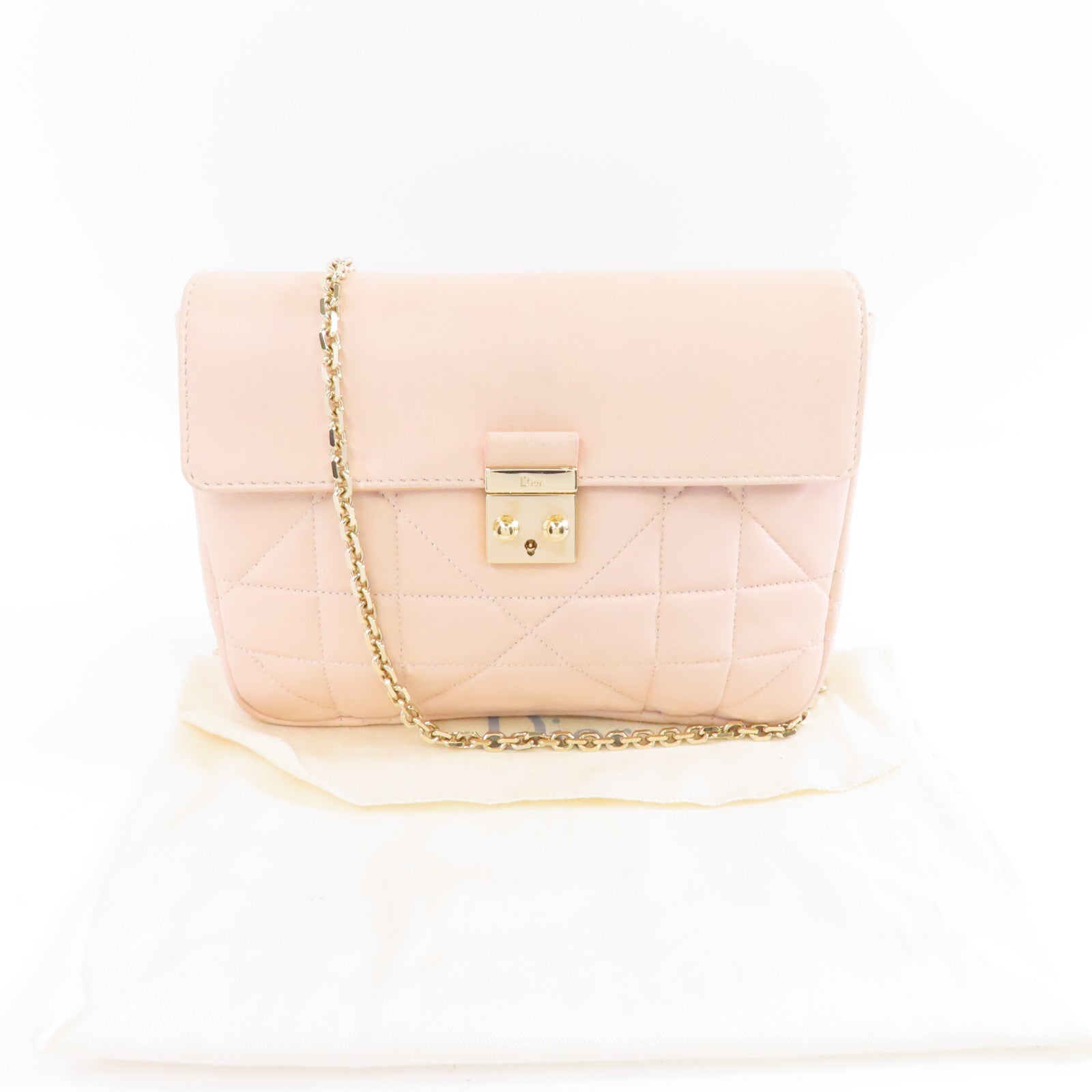 Dior 羊皮皮革Miss Dior Shoulder Bag金扣鏈手挽肩背兩用袋粉紅色