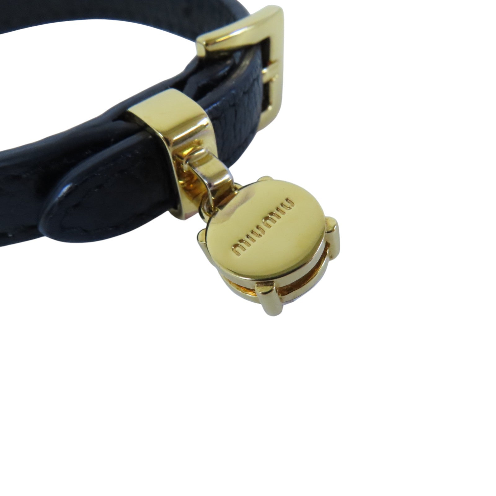 Miu Miu 牛皮皮革/水鑽Bracelet金扣手鏈