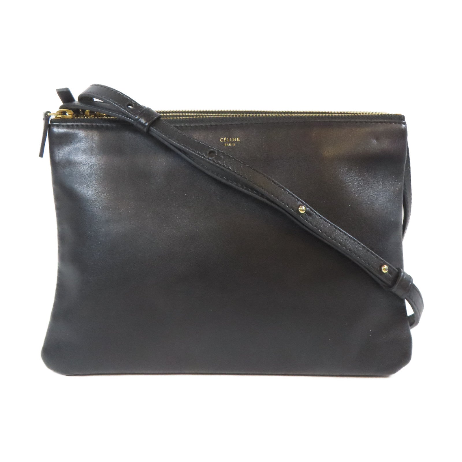 CELINE 牛皮皮革Torio金扣肩背袋黑色