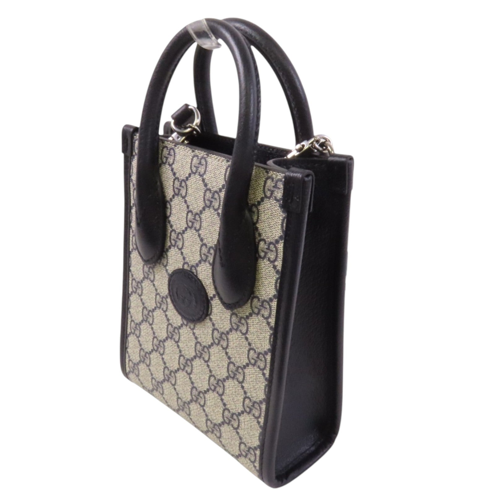 GUCCI 塗層帆布Interlocking G Mini Tote銀扣手挽肩背兩用袋