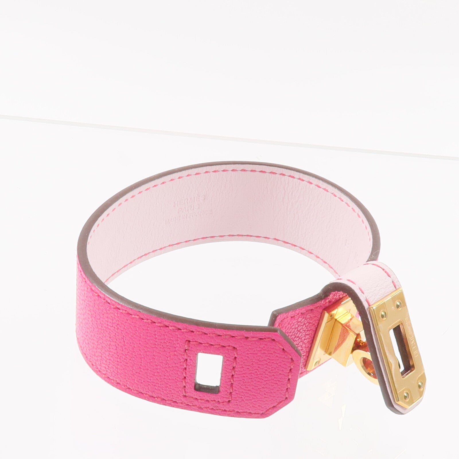 HERMES 【激減優惠】Chamkila/Swift皮革Bracelet Cuir Kelly Twist PM手帶Rose Pop/Mauve Pale