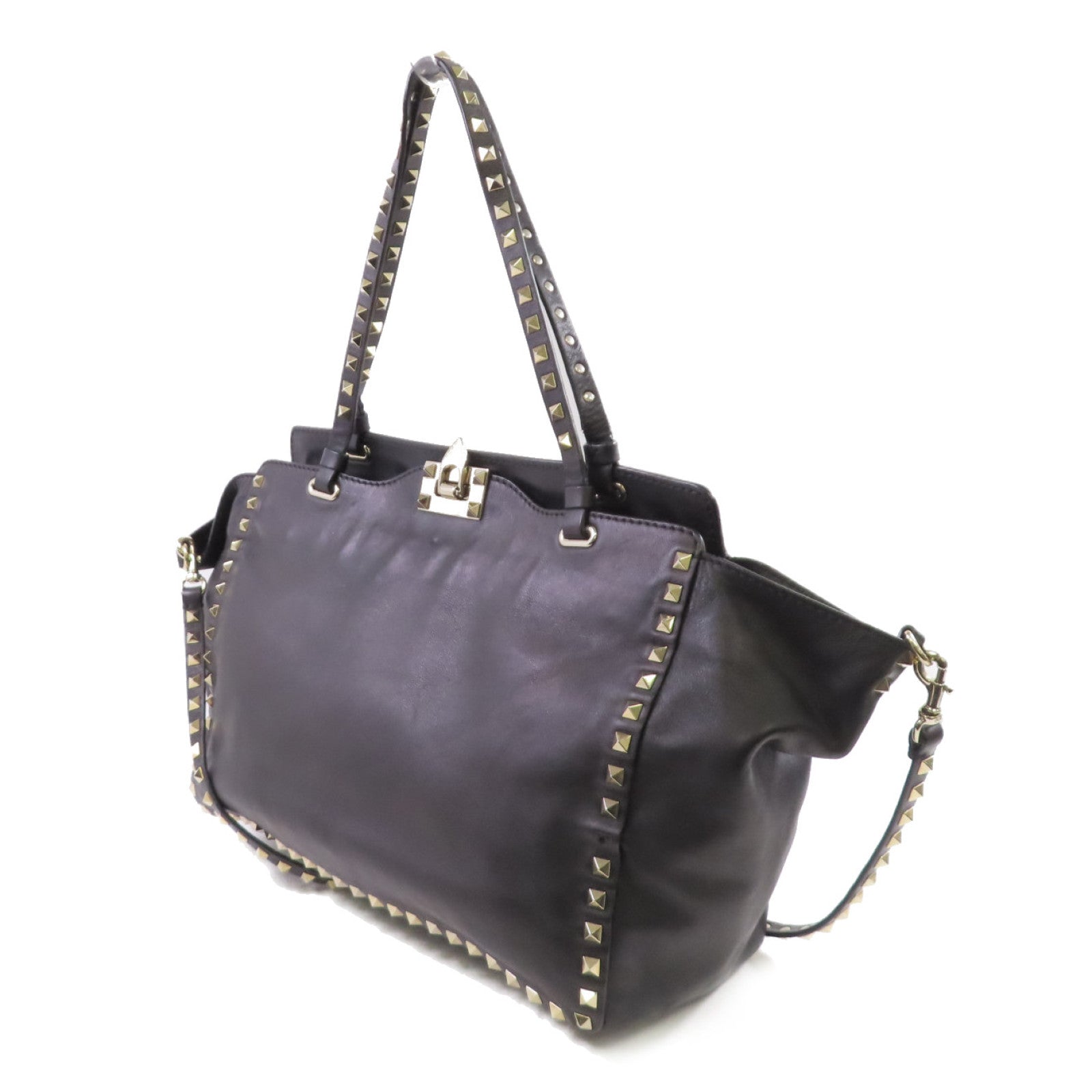 Valentino 牛皮皮革Rockstud Tote Bag金扣手挽肩背兩用袋黑色