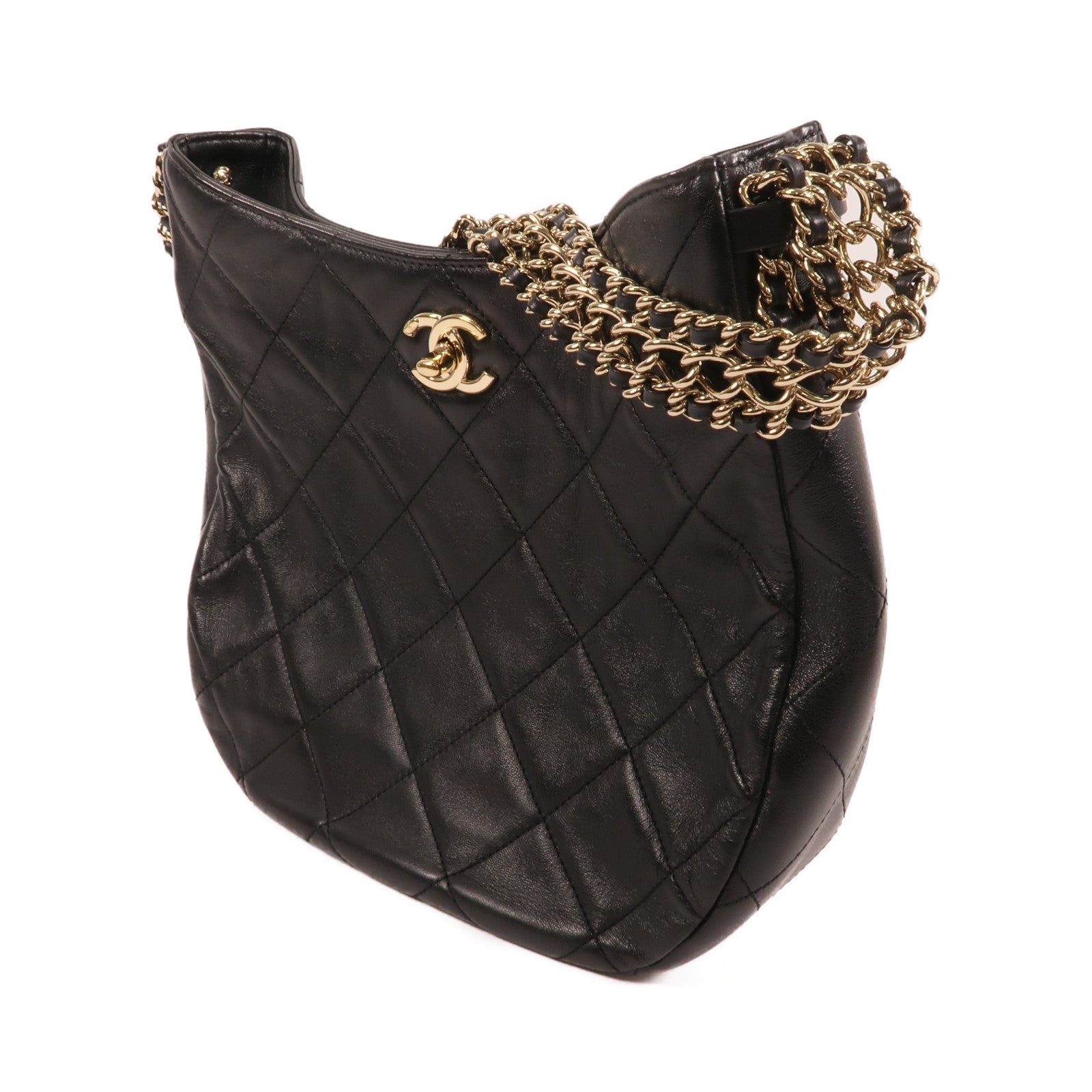 CHANEL 【激減優惠】羊皮皮革Hobo Bag金扣鏈帶肩背袋