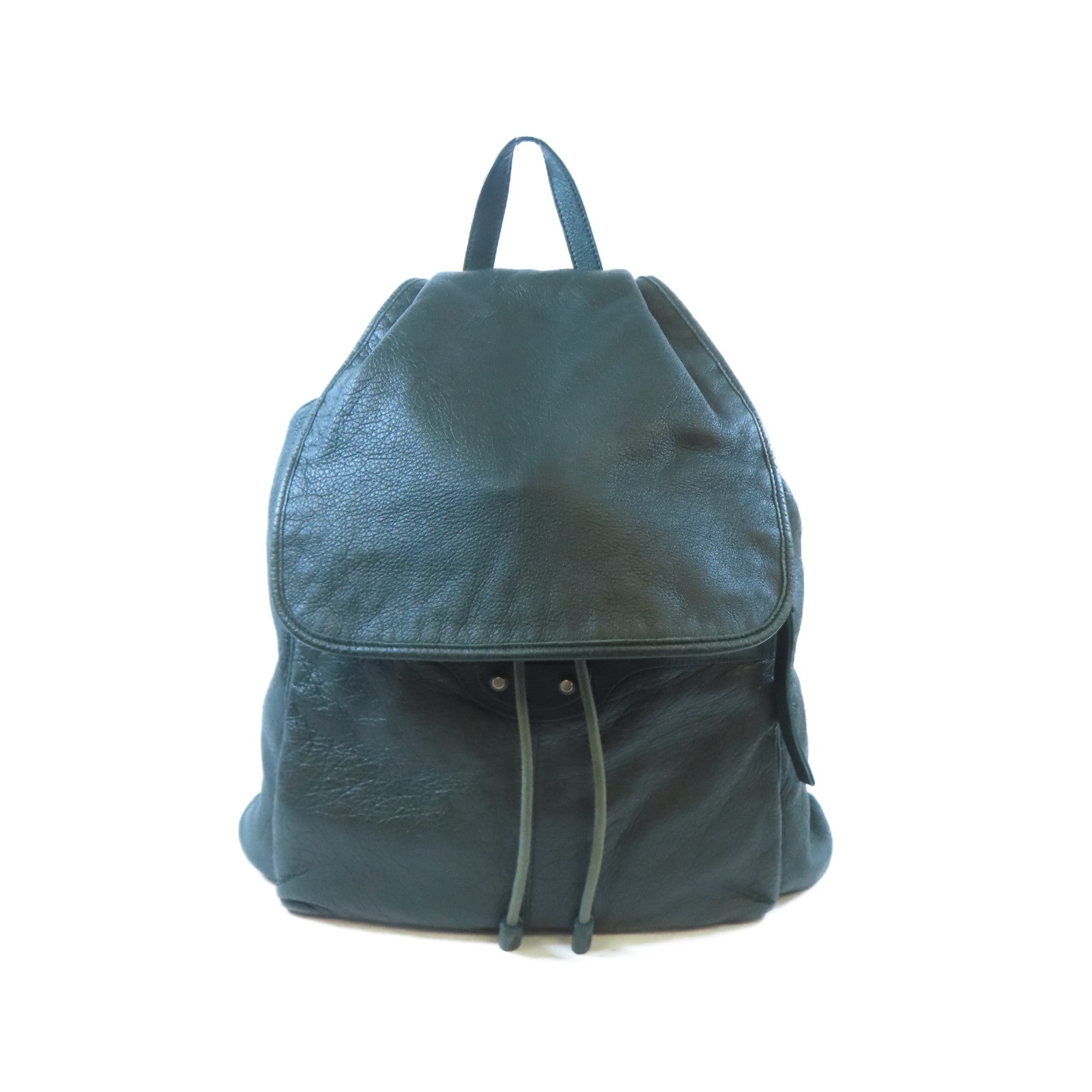BALENCIAGA 牛皮皮革Traveller Backpack銀扣背包綠色