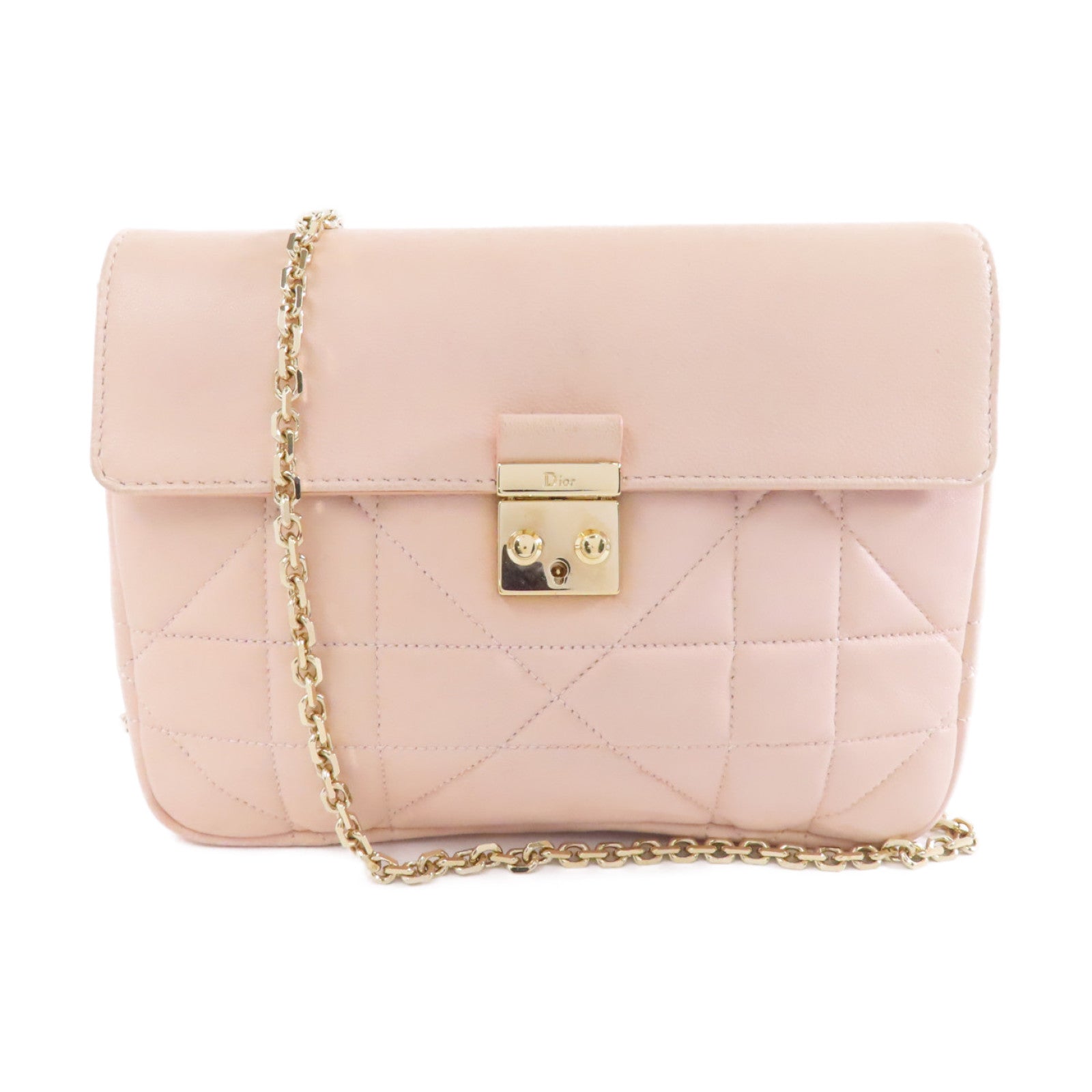 Dior 羊皮皮革Miss Dior Shoulder Bag金扣鏈手挽肩背兩用袋粉紅色
