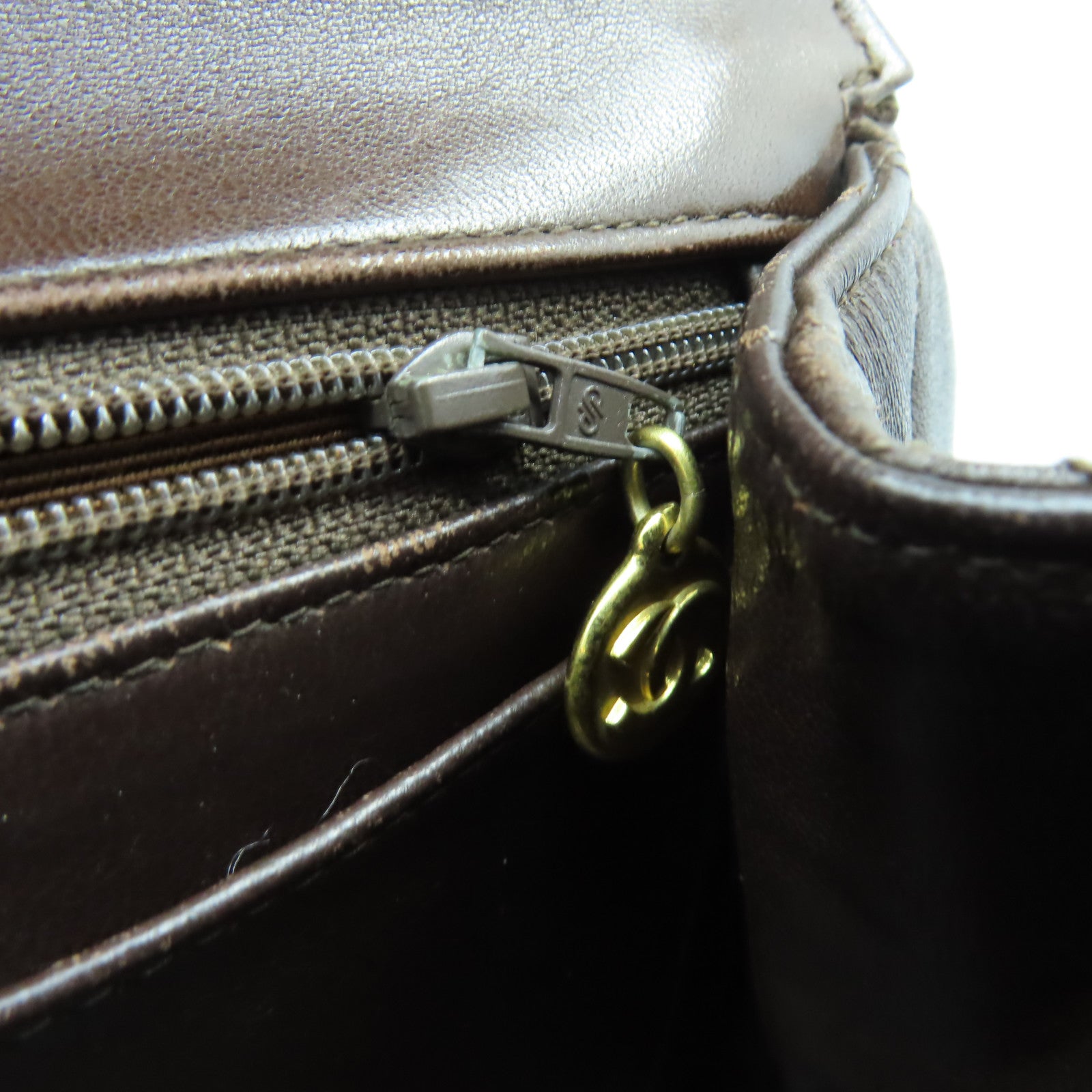 CHANEL 菱格羊皮皮革Handbag金扣手挽袋啡色