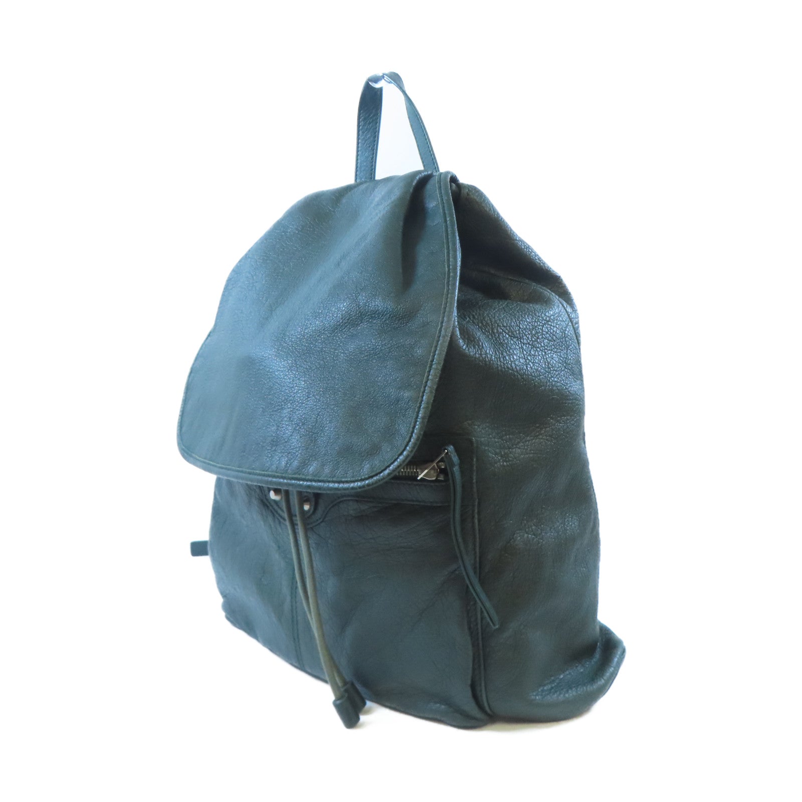 BALENCIAGA 牛皮皮革Traveller Backpack銀扣背包綠色