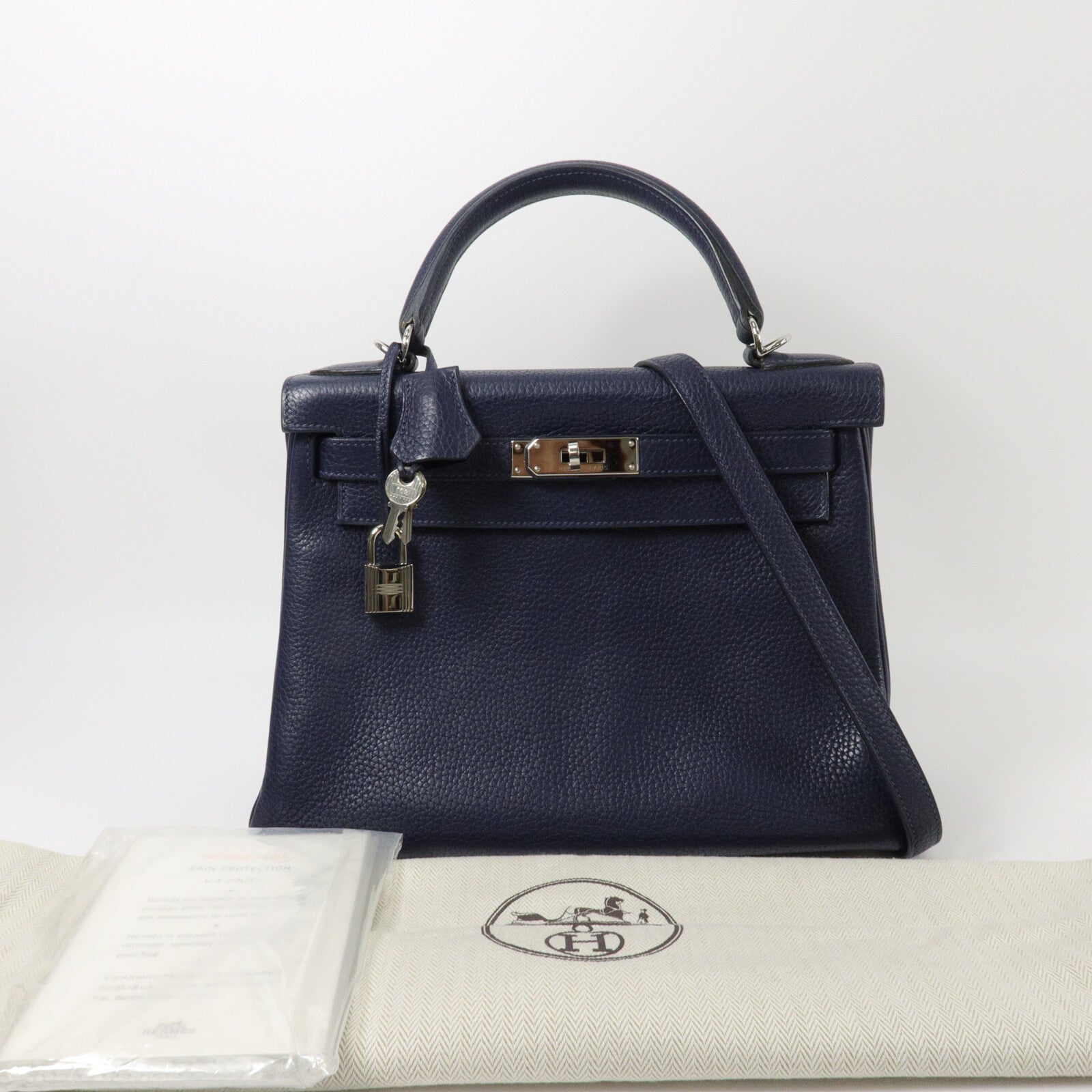 HERMES Clemence皮革Kelly 28手挽肩背兩用袋Blue Nuit