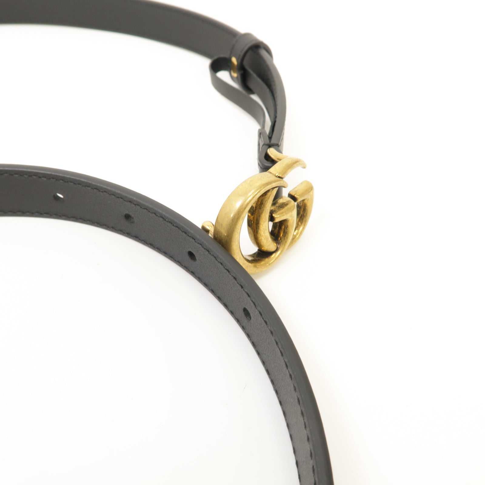 GUCCI 【激減優惠】牛皮皮革GG Marmont Thin Belt金扣皮帶黑色