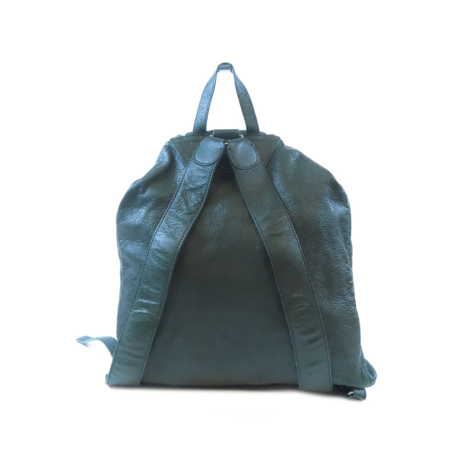 BALENCIAGA 牛皮皮革Traveller Backpack銀扣背包綠色