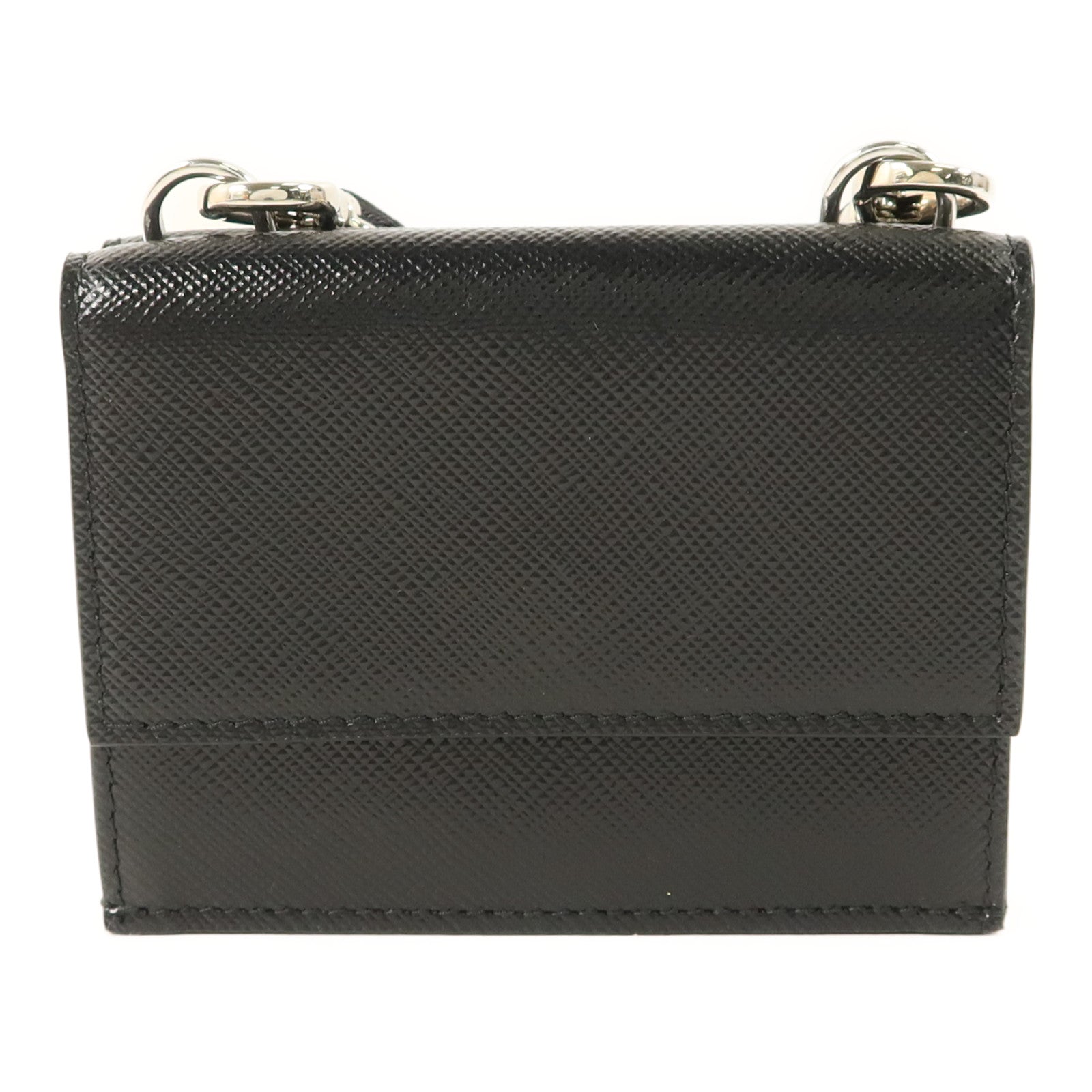 PRADA Saffiano皮革Card Case With Strap銀扣卡片套