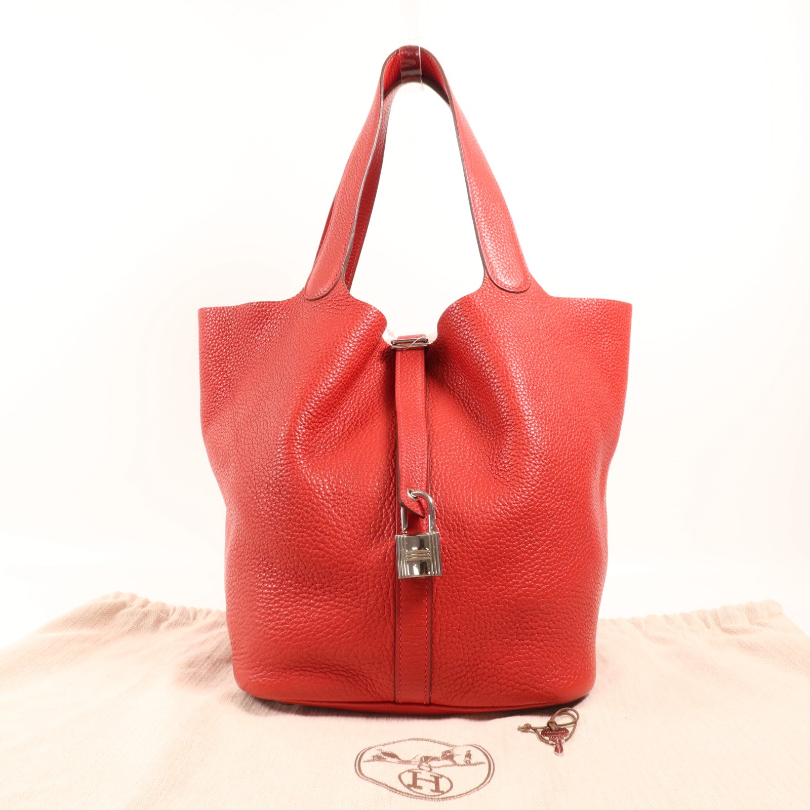 HERMES Clemence皮革Picotin GM銀扣手挽袋Rouge Casaque