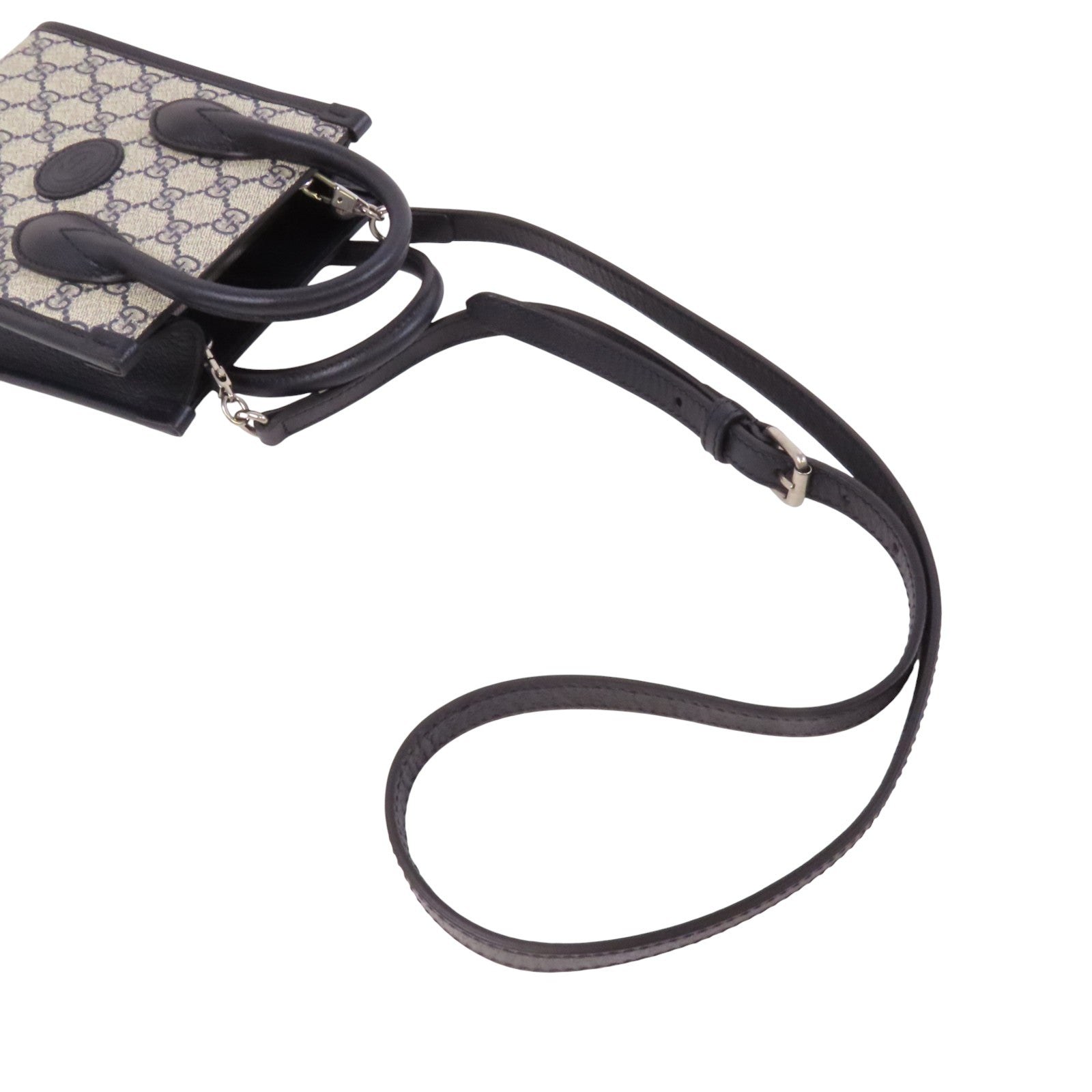 GUCCI 塗層帆布Interlocking G Mini Tote銀扣手挽肩背兩用袋