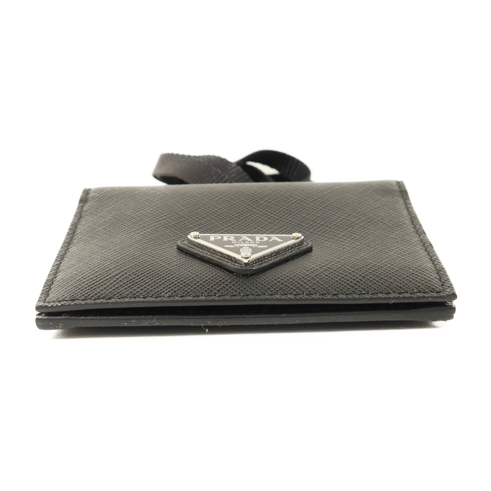 PRADA Saffiano皮革Card Case With Strap銀扣卡片套