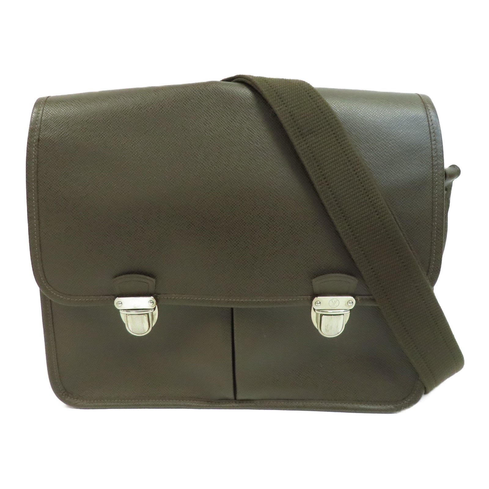 LOUIS VUITTON 牛皮皮革Alexei Taiga Messanger Bag銀扣肩背袋啡色
