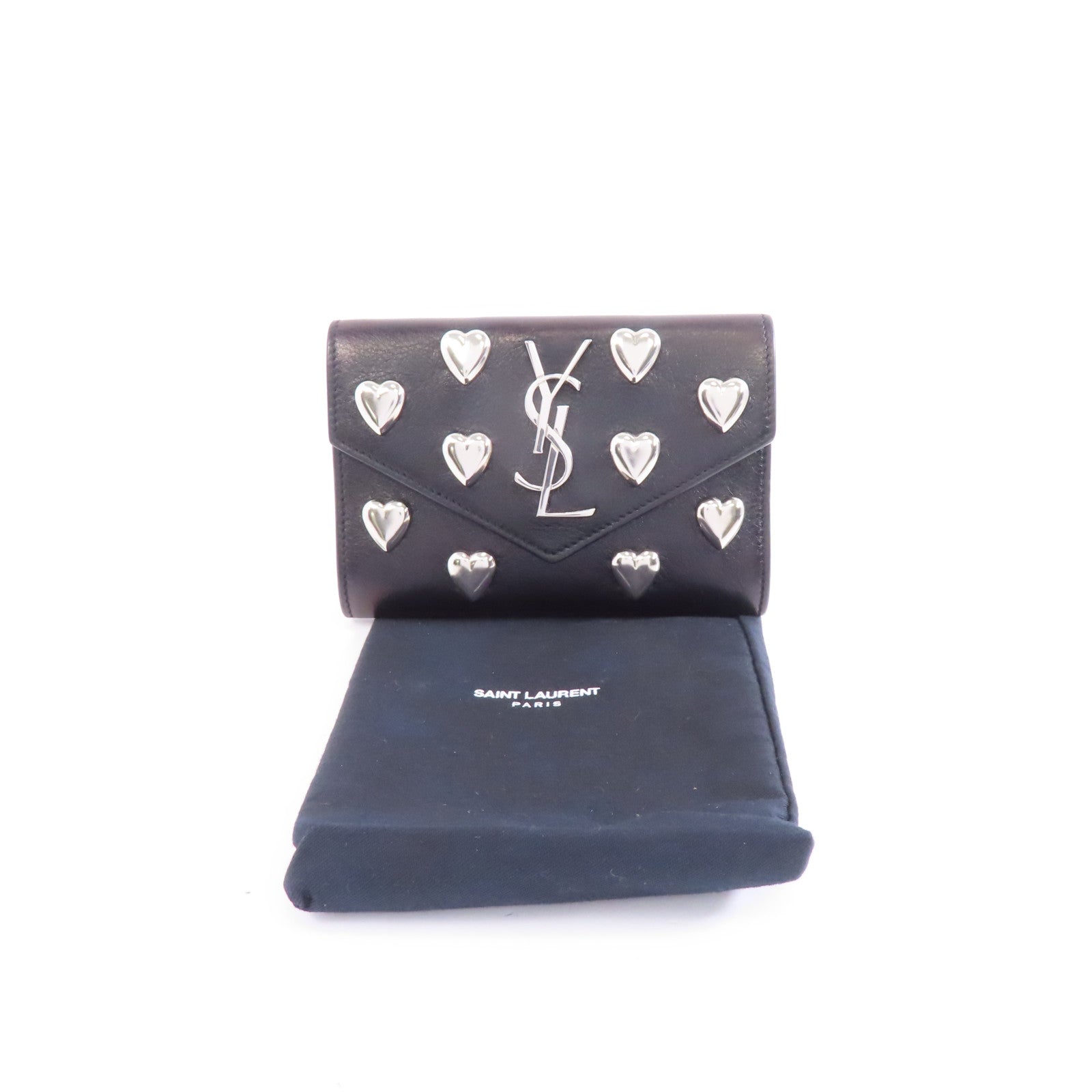 SAINT LAURENT 牛皮皮革Card Case銀扣卡片套黑色