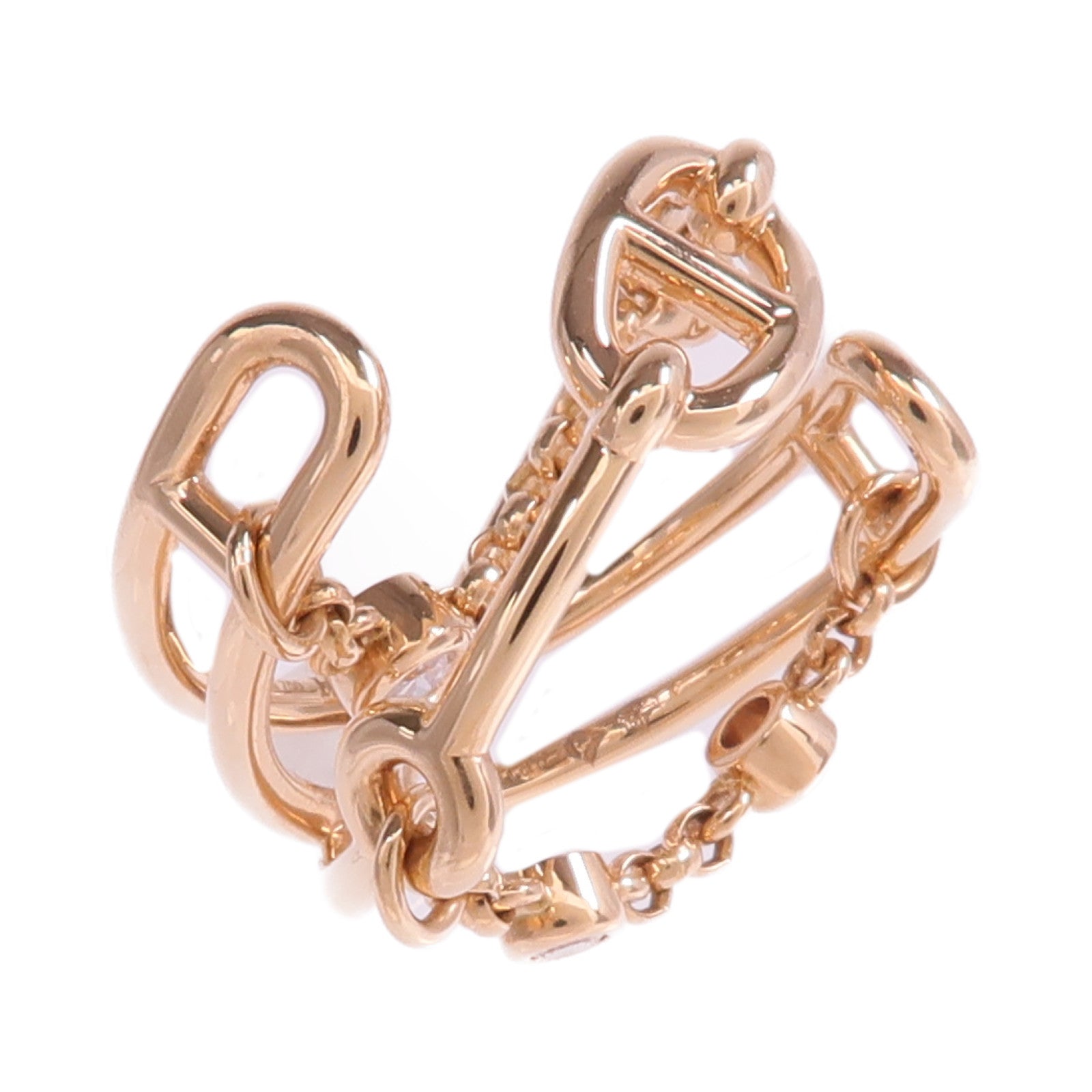 HERMES 18K玫瑰金Bague Chaine D'Ancre Chaos Medium Model鑽石戒指Hermes#55/US#6.25