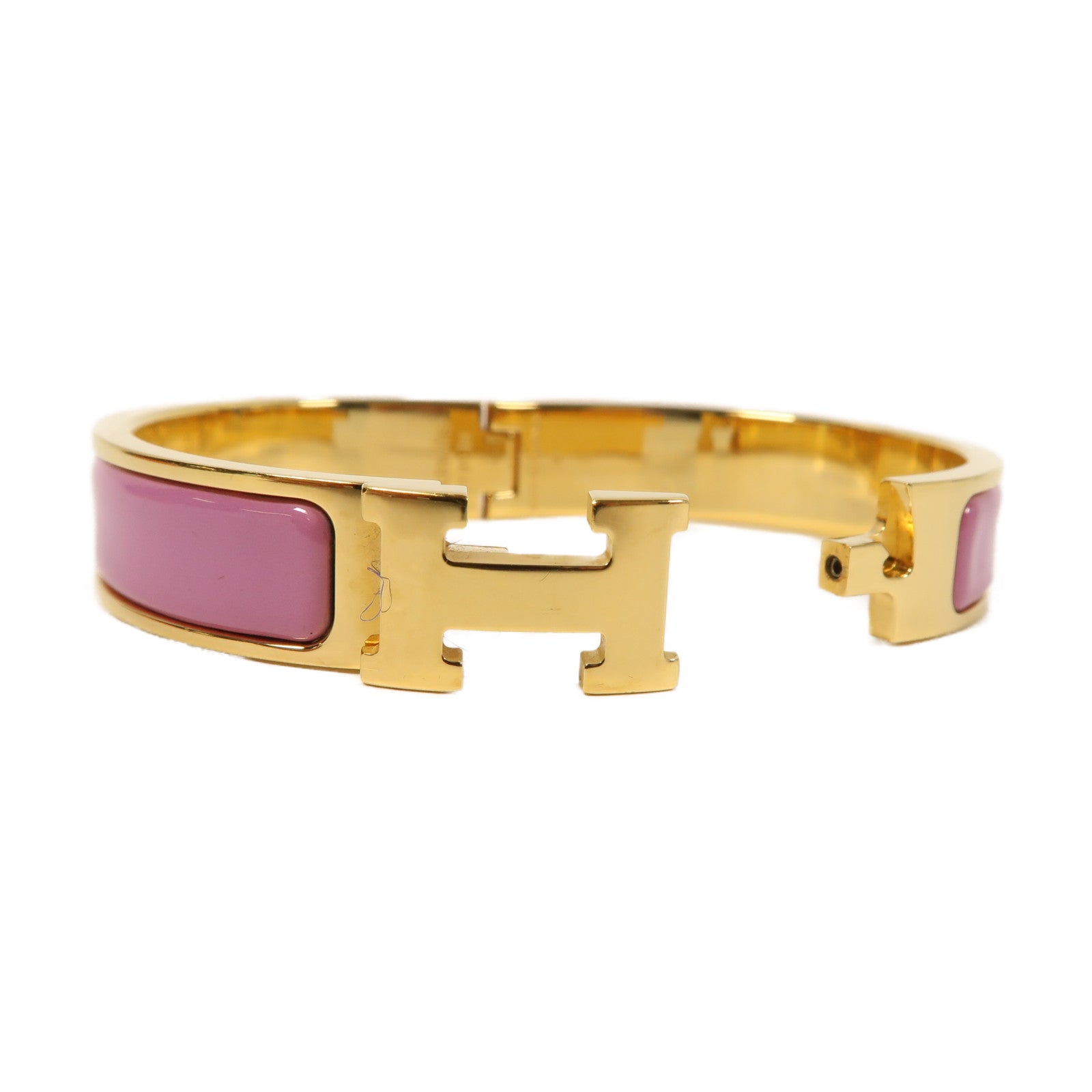 HERMES 金屬Clic H金扣手鐲粉紅色
