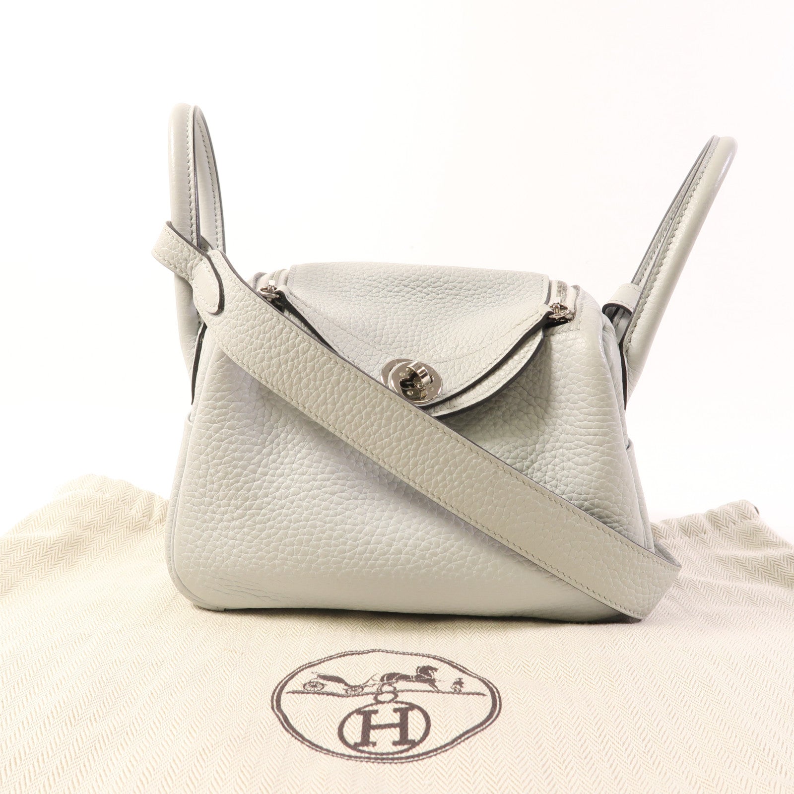 HERMES Clemence皮革Mini Lindy金扣手挽肩背兩用袋Bleu Pale