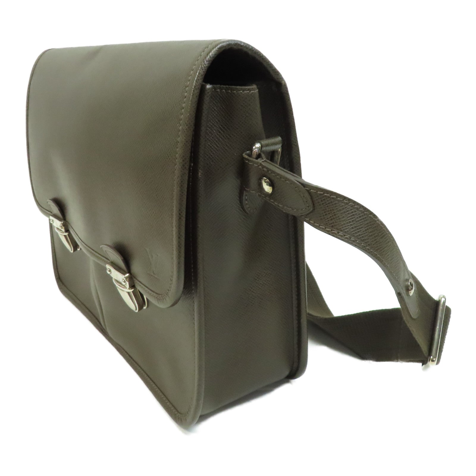 LOUIS VUITTON 牛皮皮革Alexei Taiga Messanger Bag銀扣肩背袋啡色