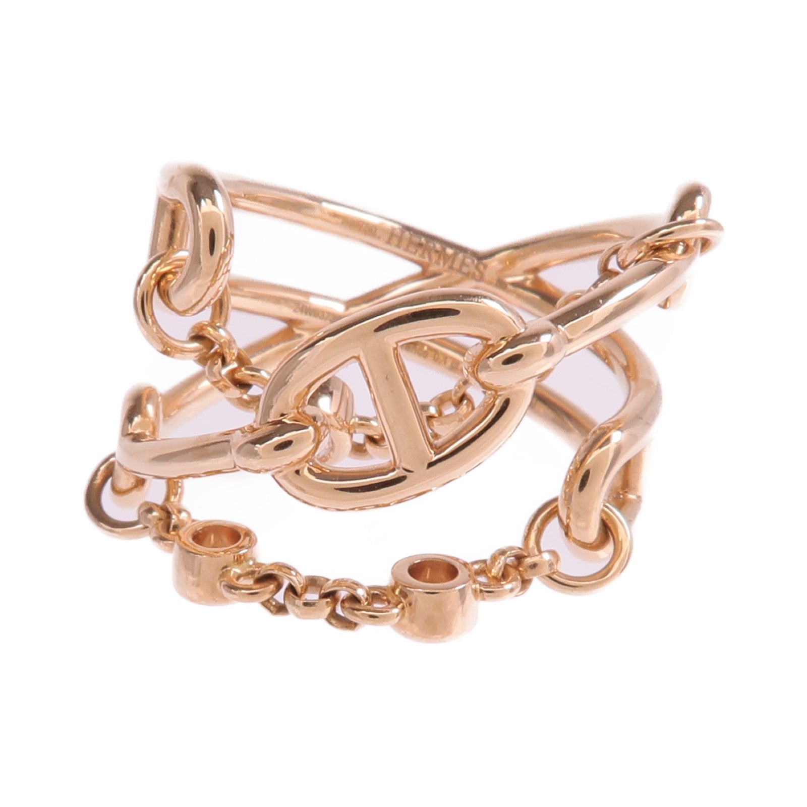 HERMES 18K玫瑰金Bague Chaine D'Ancre Chaos Medium Model鑽石戒指Hermes#55/US#6.25