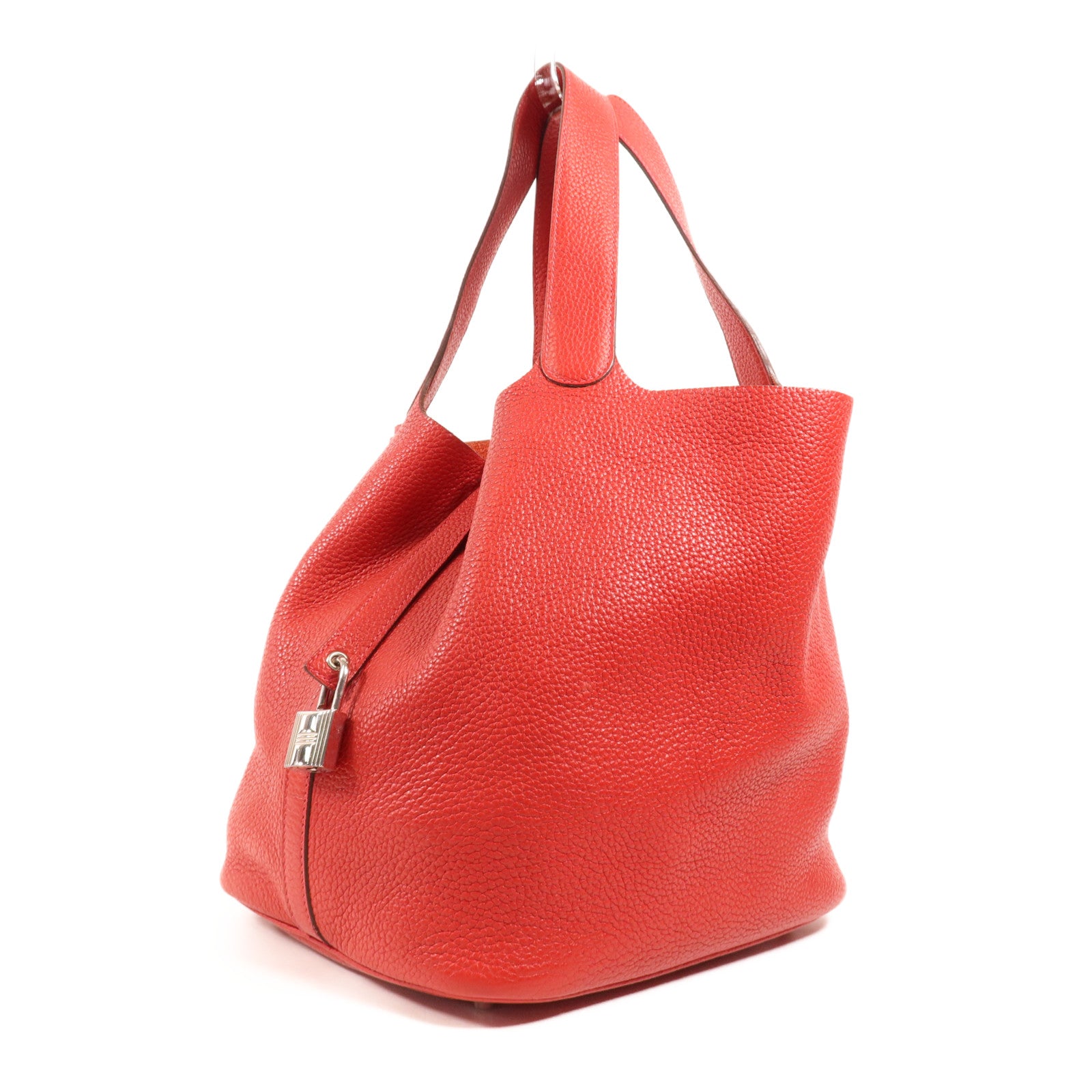 HERMES Clemence皮革Picotin GM銀扣手挽袋Rouge Casaque