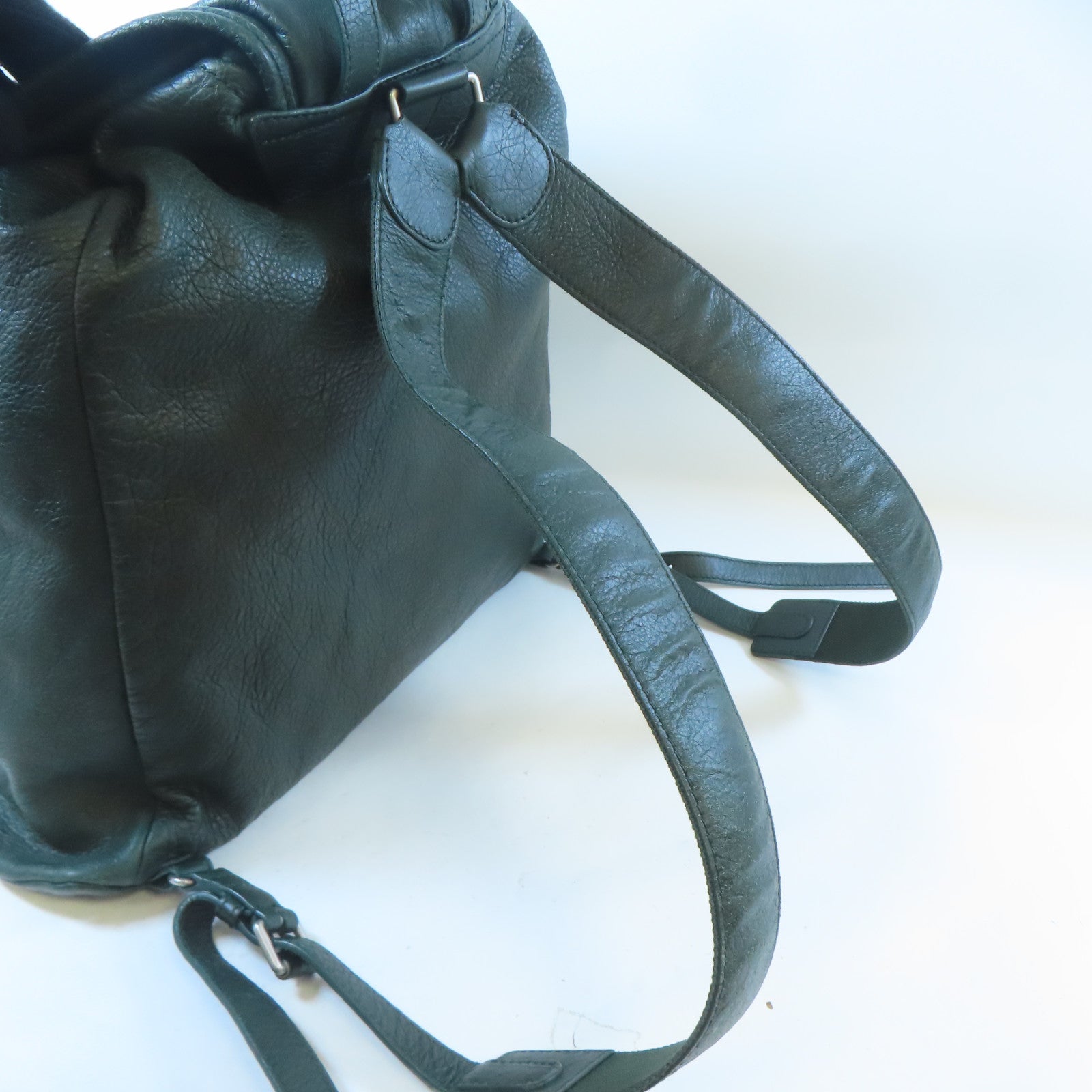 BALENCIAGA 牛皮皮革Traveller Backpack銀扣背包綠色