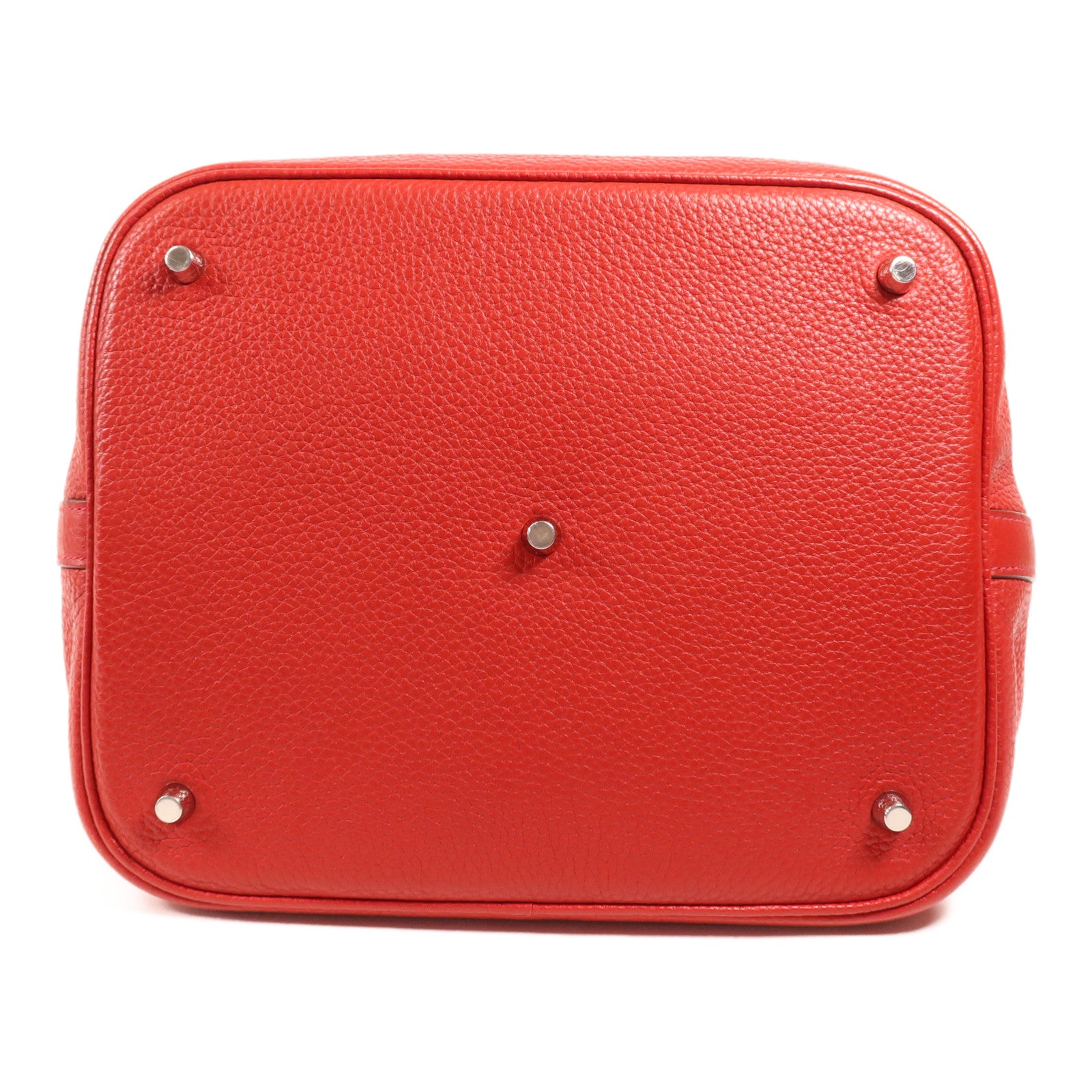 HERMES Clemence皮革Picotin GM銀扣手挽袋Rouge Casaque