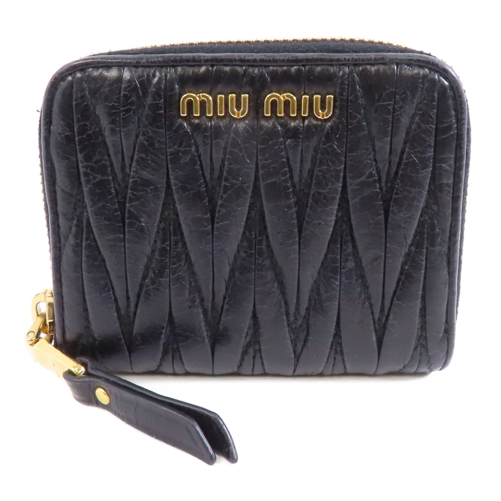 Miu Miu 【激減優惠】羊皮皮革Zipped Wallet金扣錢包黑色