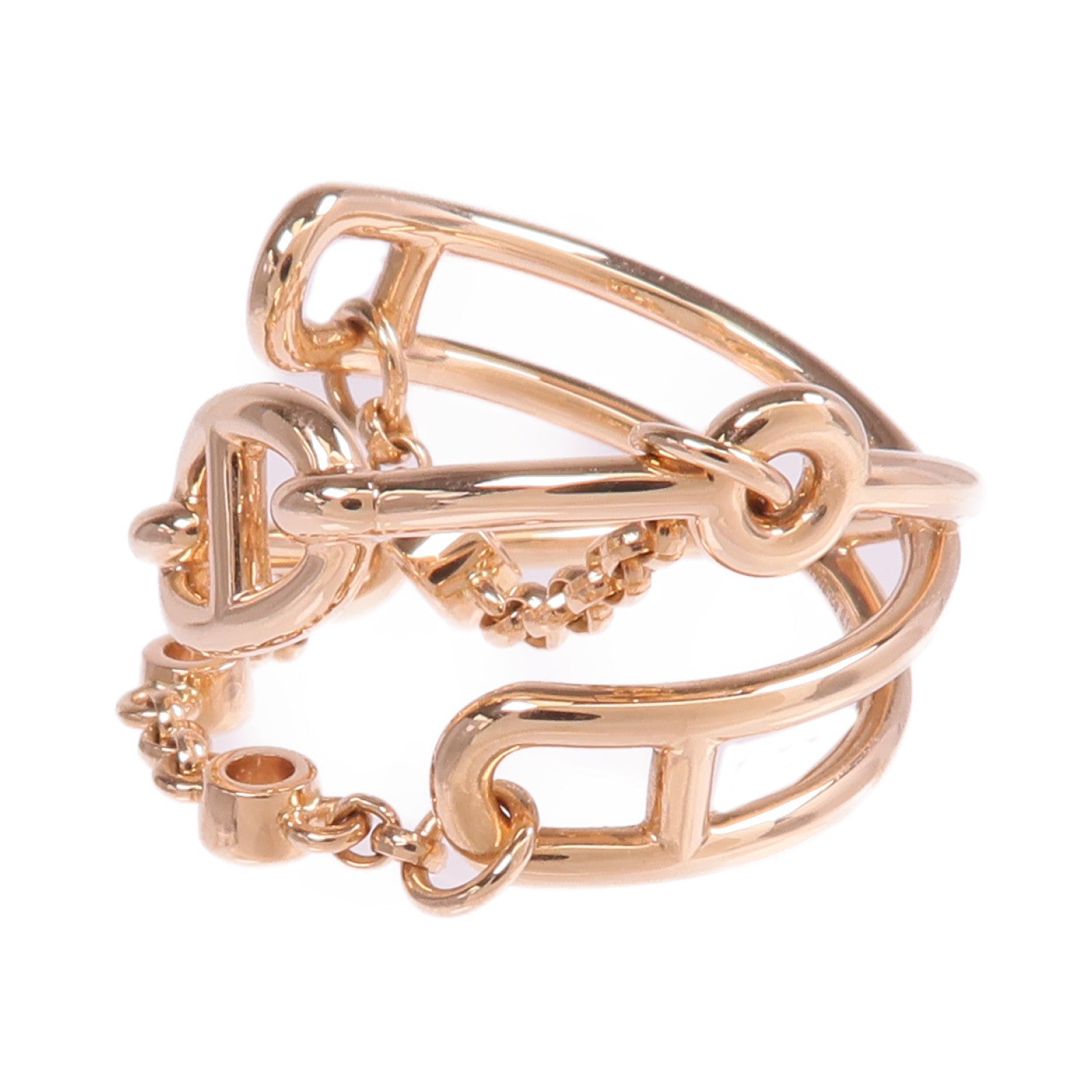 HERMES 18K玫瑰金Bague Chaine D'Ancre Chaos Medium Model鑽石戒指Hermes#55/US#6.25