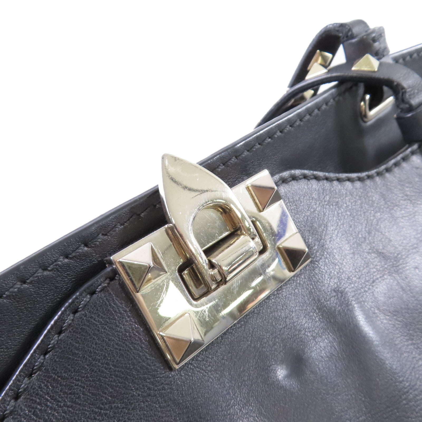 Valentino 牛皮皮革Rockstud Tote Bag金扣手挽肩背兩用袋黑色