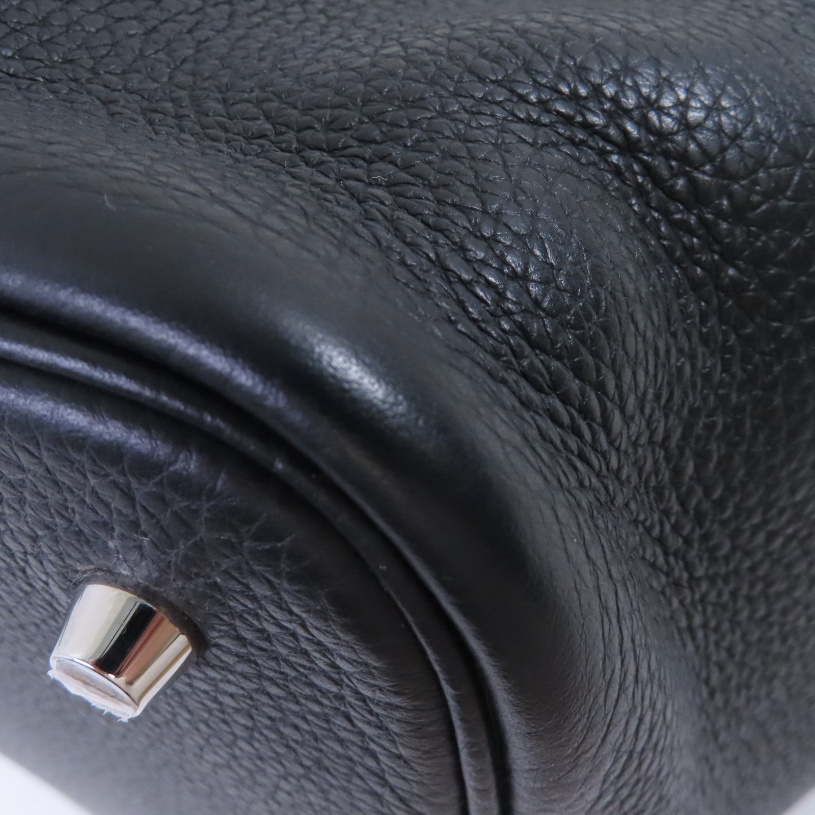 HERMES Clemence皮革/鱷魚皮革Picotin MM Tote Bag銀扣手挽袋黑色