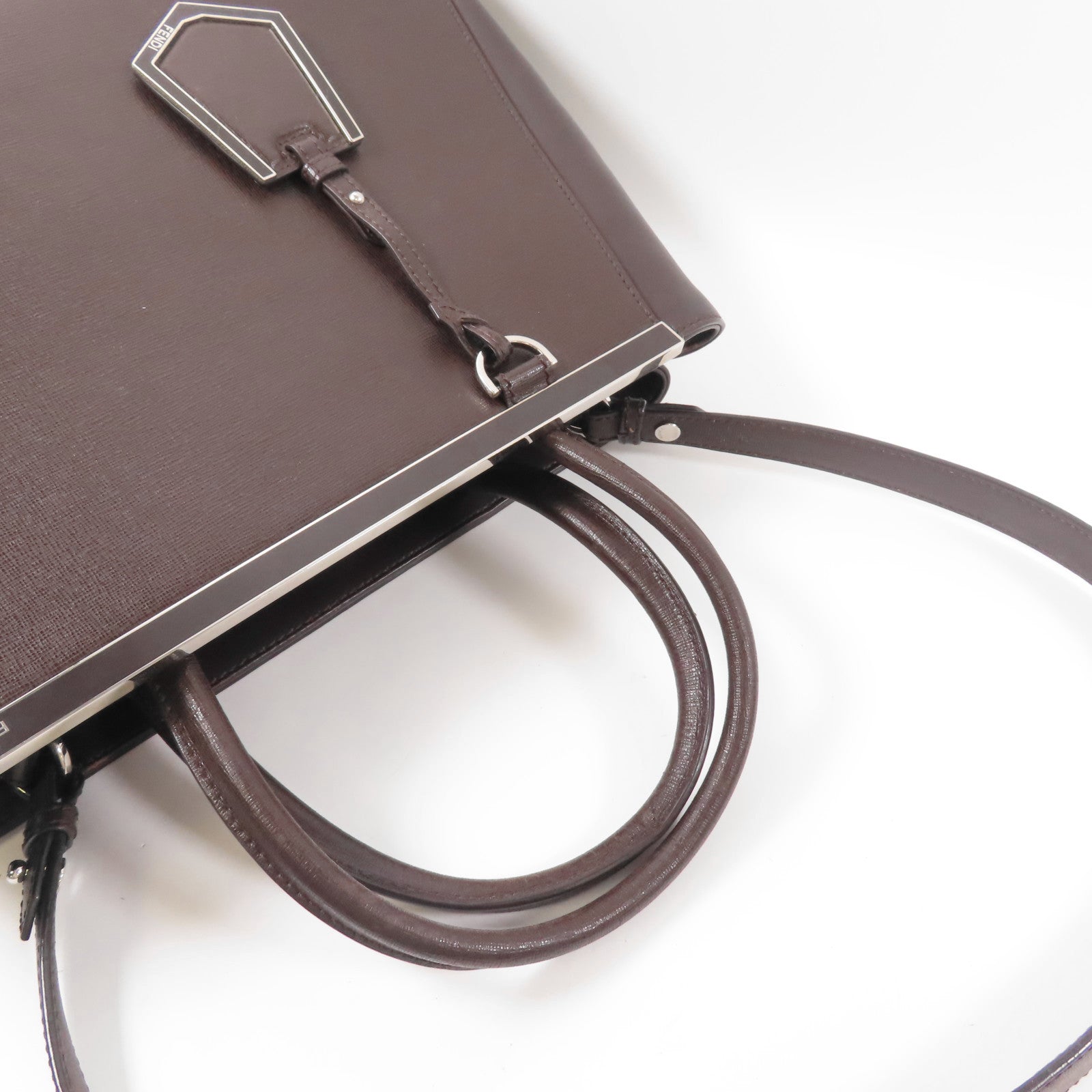 FENDI 牛皮皮革2 Jours Bag銀扣肩背袋