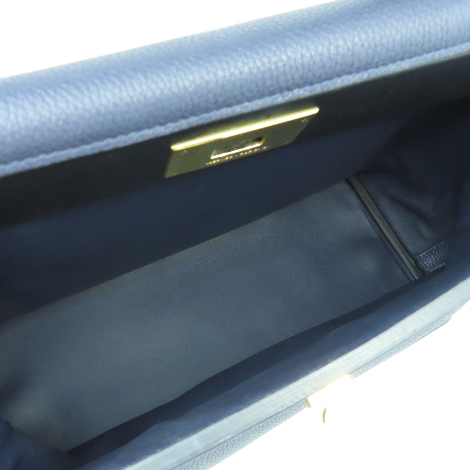 HERMES 【激減優惠】Clemence皮革24/24 35cm金扣手挽袋午夜藍色/黑色
