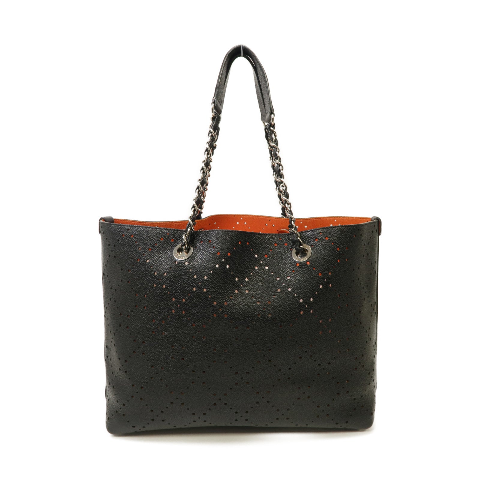 CHANEL 【激減優惠】Caviar皮革Shoulder Tote銀扣肩背袋黑色
