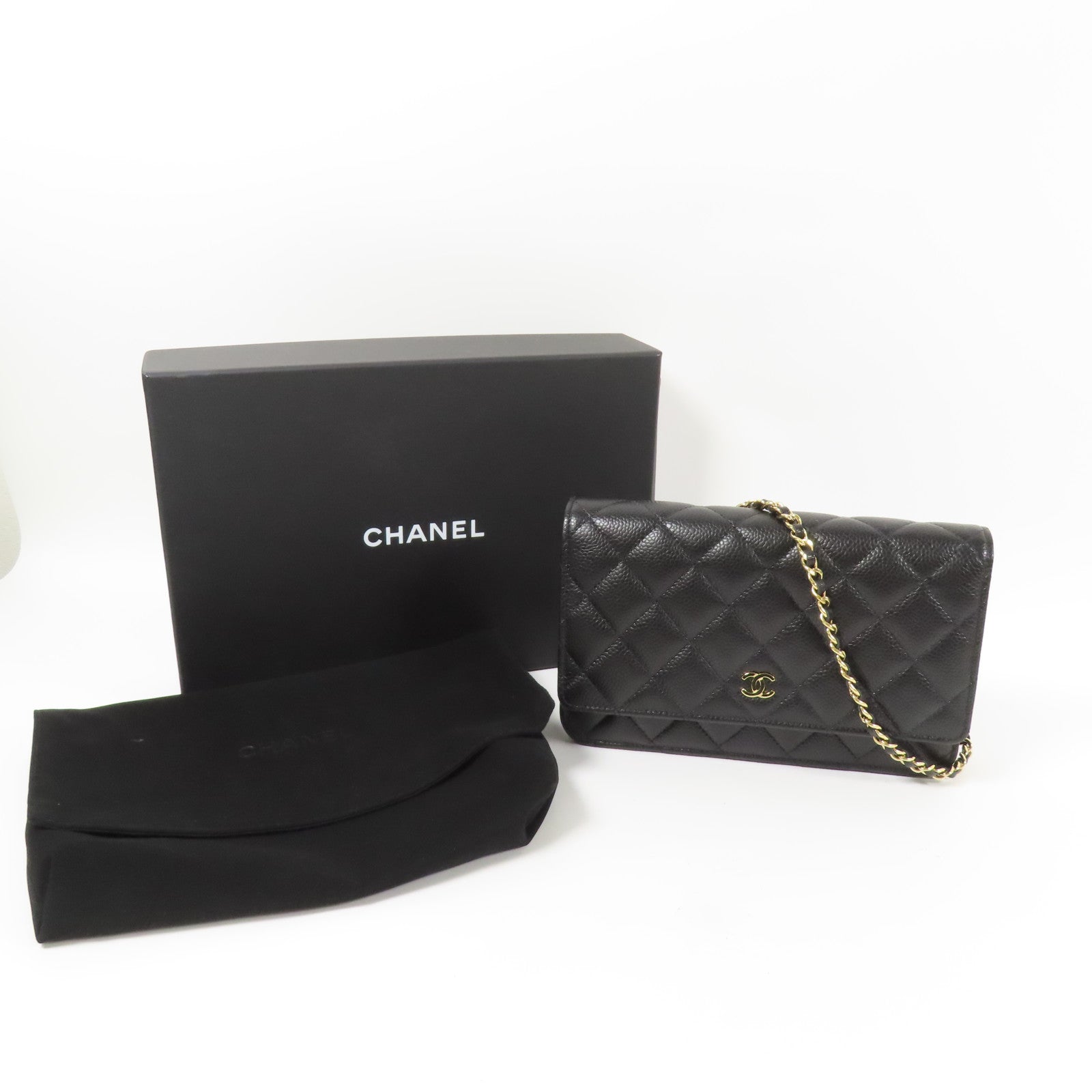 CHANEL 牛皮皮革Woc銀扣鏈帶肩背袋