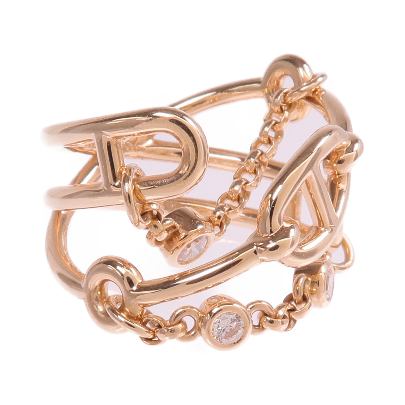 HERMES 18K玫瑰金Bague Chaine D'Ancre Chaos Medium Model鑽石戒指Hermes#55/US#6.25
