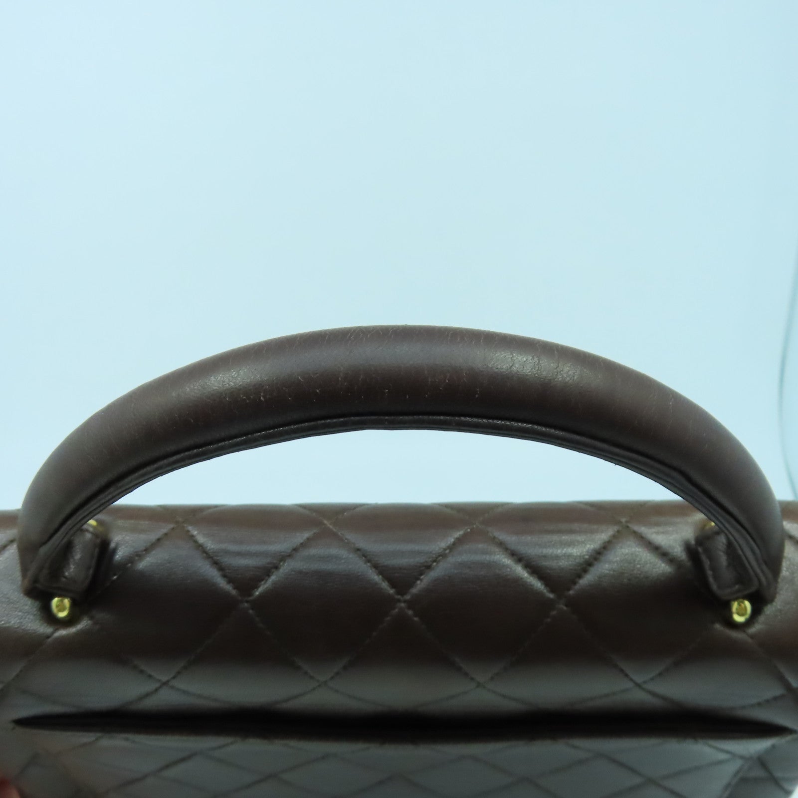 CHANEL 菱格羊皮皮革Handbag金扣手挽袋啡色
