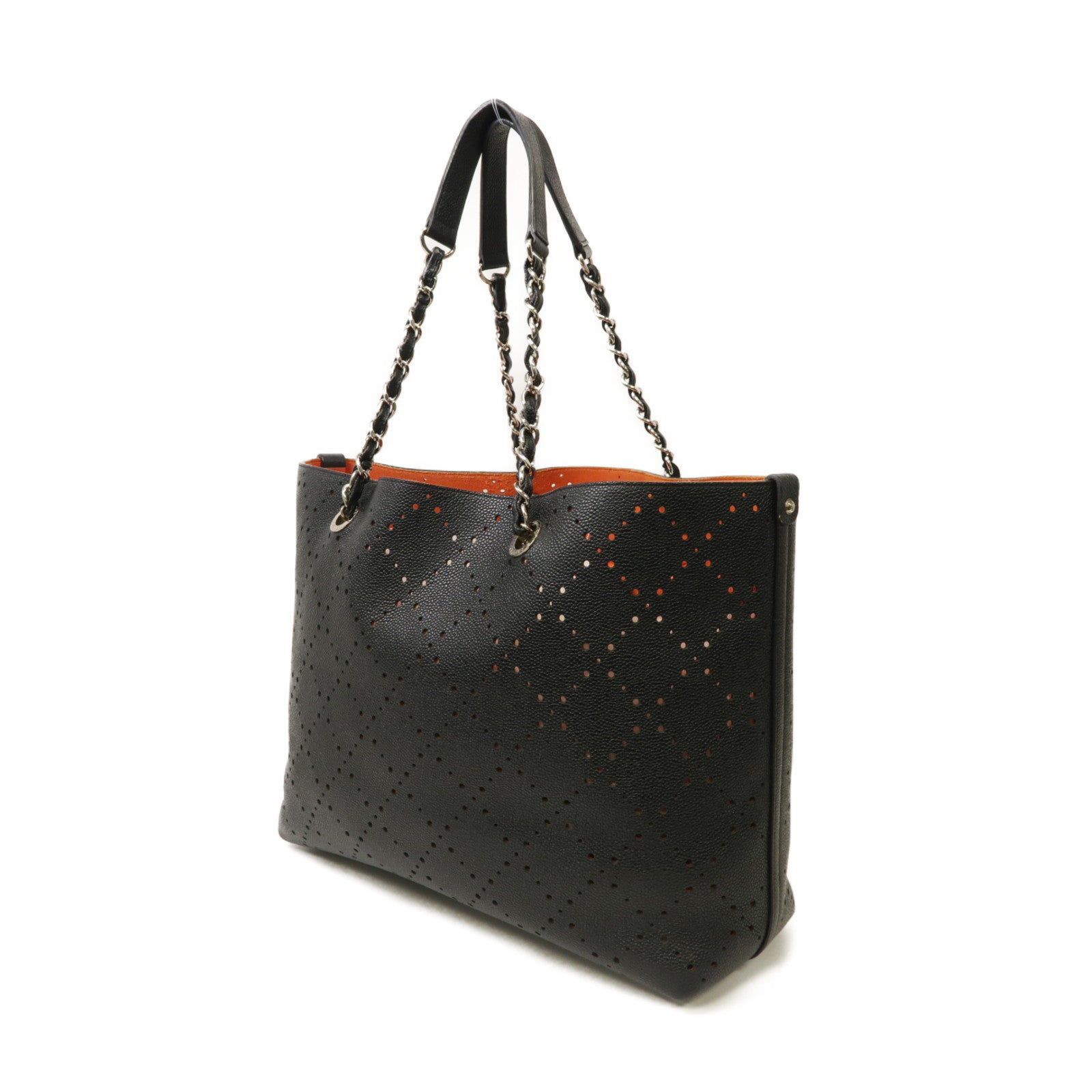 CHANEL 【激減優惠】Caviar皮革Shoulder Tote銀扣肩背袋黑色