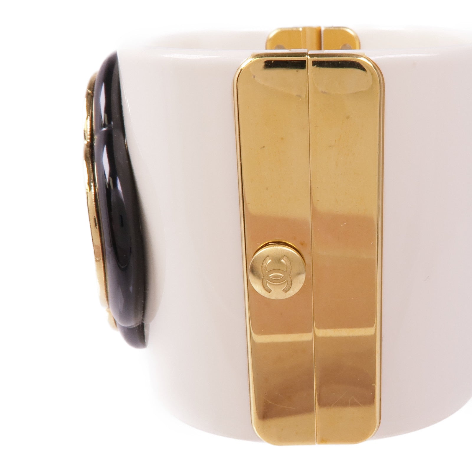 CHANEL PVC/金屬Camellia Cuff Bangle手鐲