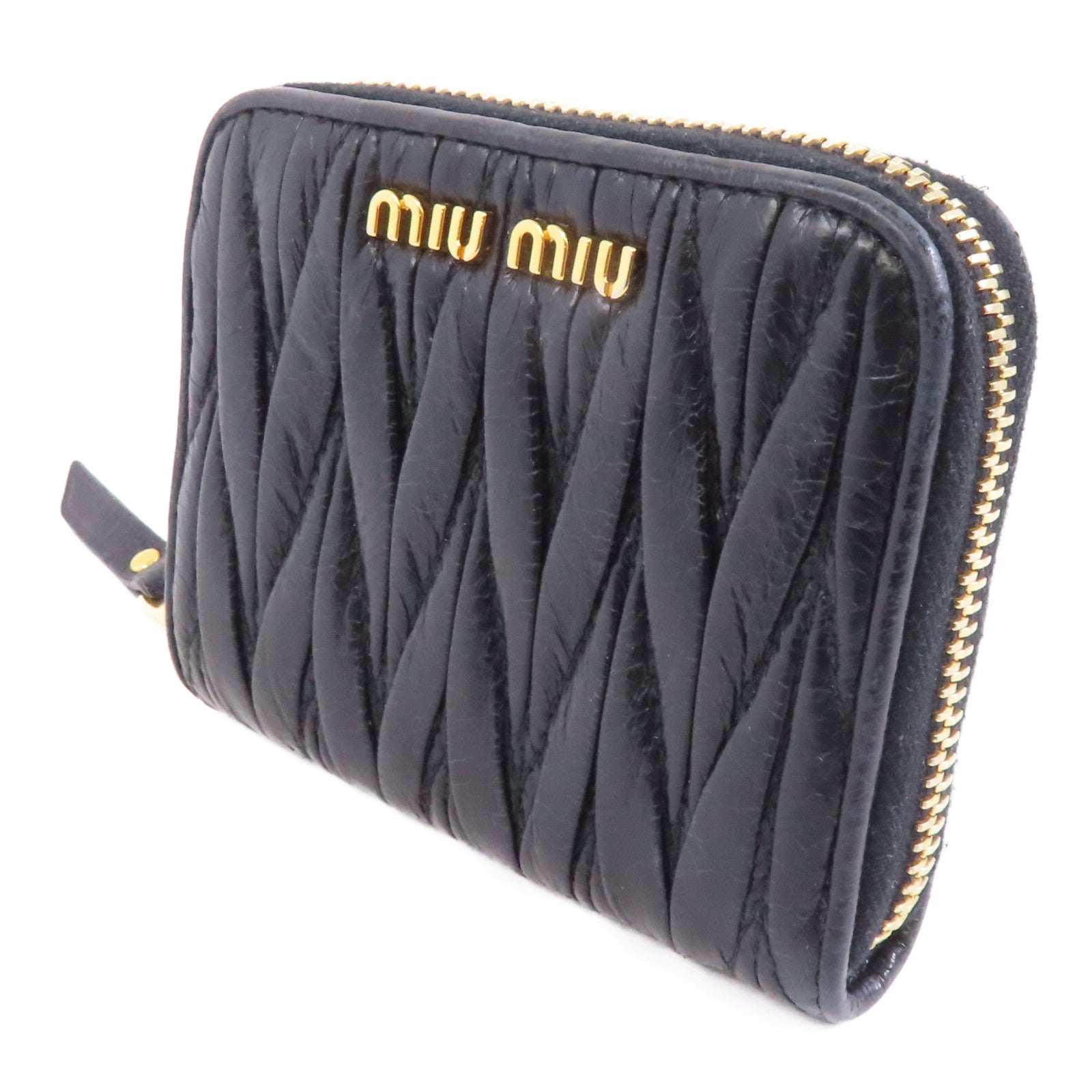 Miu Miu 【激減優惠】羊皮皮革Zipped Wallet金扣錢包黑色