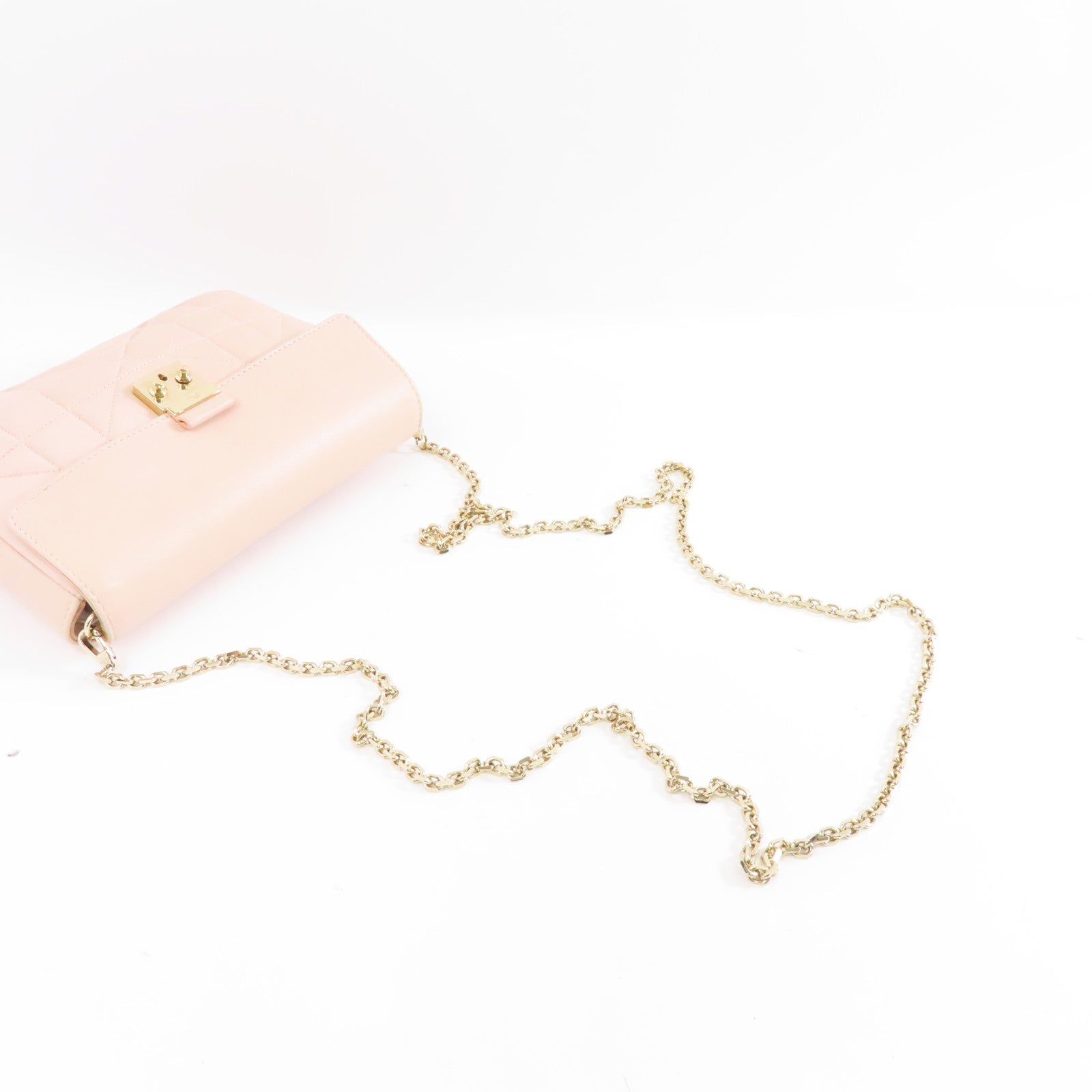 Dior 羊皮皮革Miss Dior Shoulder Bag金扣鏈手挽肩背兩用袋粉紅色