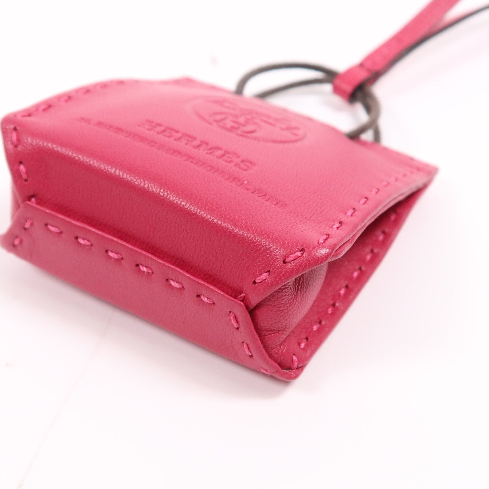 HERMES Milo皮革Paper Bag Charm掛飾Rosa Mexicano